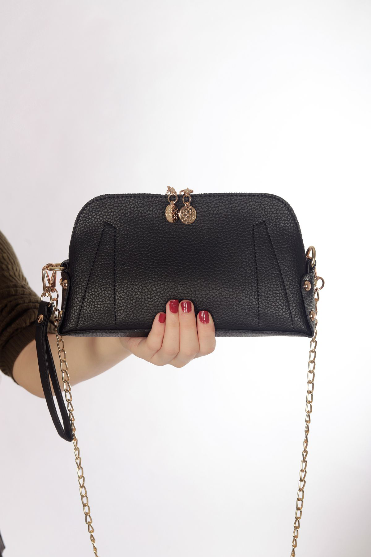 Zincir Askılı Çanta Siyah Desenli