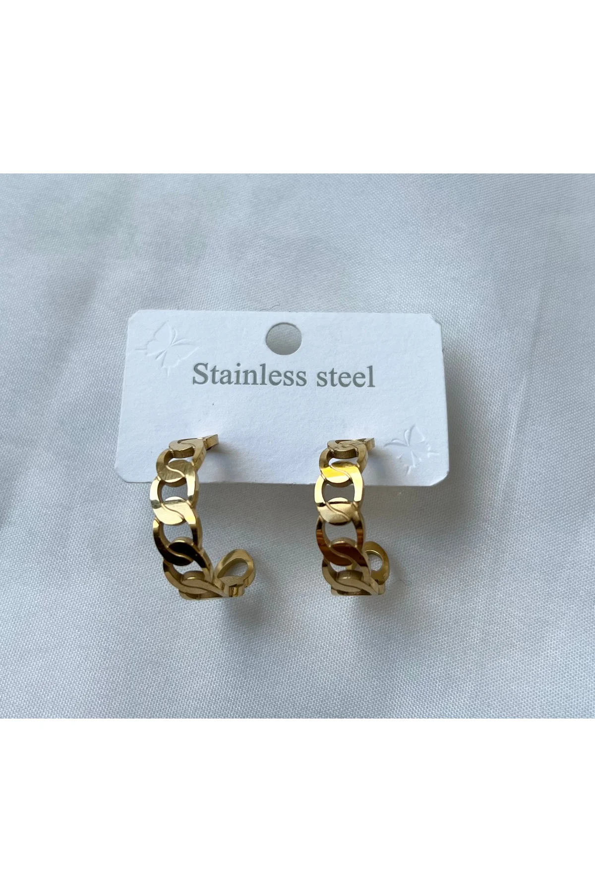 Zincir Şekilli Altın Renkli Halka Çelik Küpe