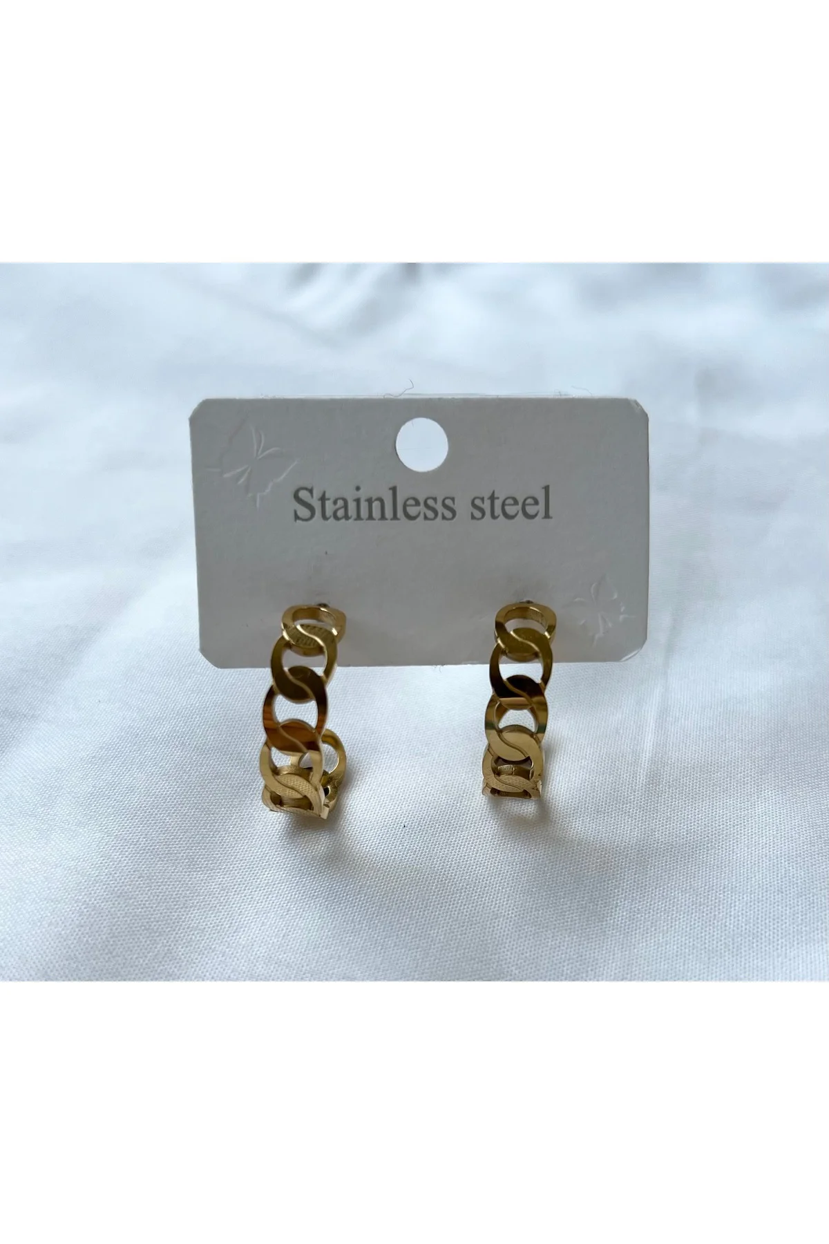 Zincir Şekilli Altın Renkli Halka Çelik Küpe