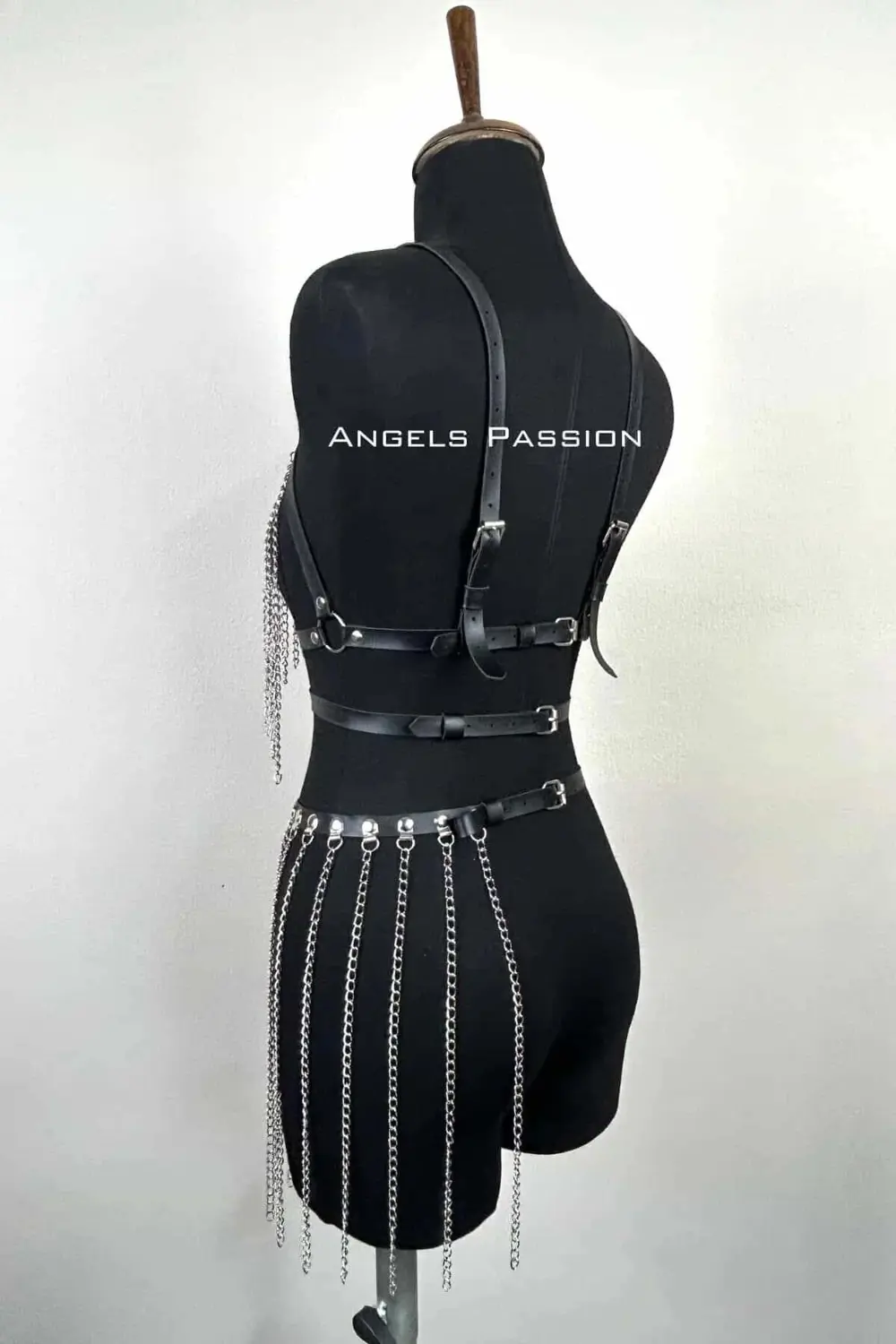 Zincirli Harness Takım, Deri Zincirli Etek Takım - Brf496