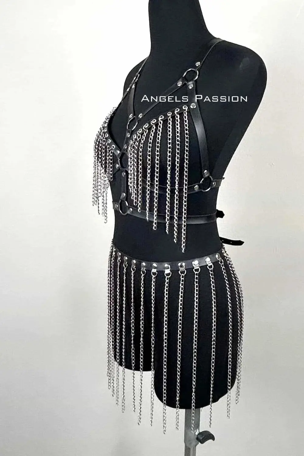 Zincirli Harness Takım, Deri Zincirli Etek Takım - Brf496