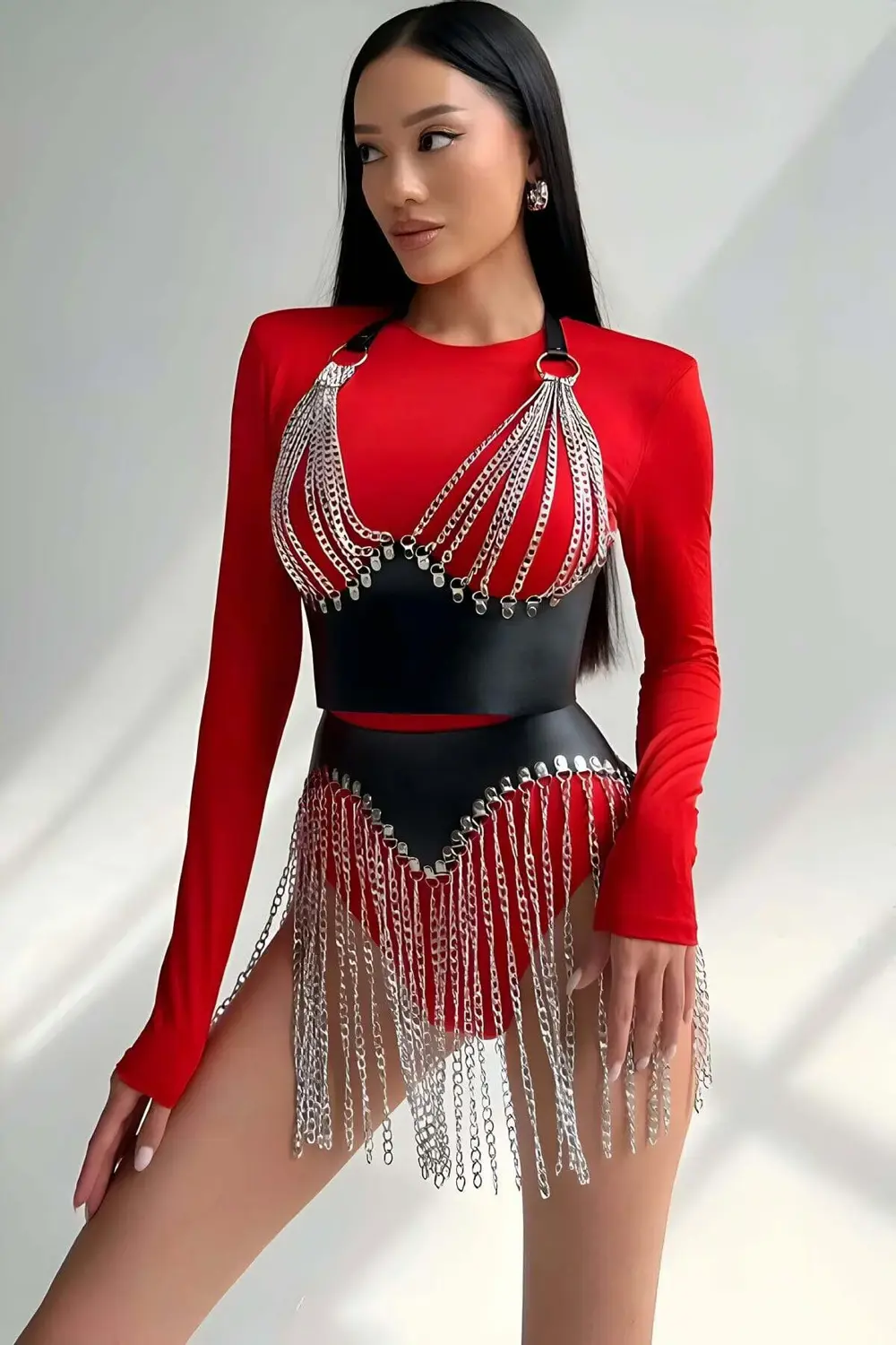 Pilelistore Zincirli Şık Deri Etek Ve Büstiyer Takım - Brf994