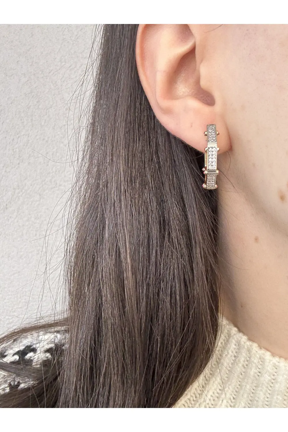 Atelier Emine Zirkon Detay Çokgen Küpe