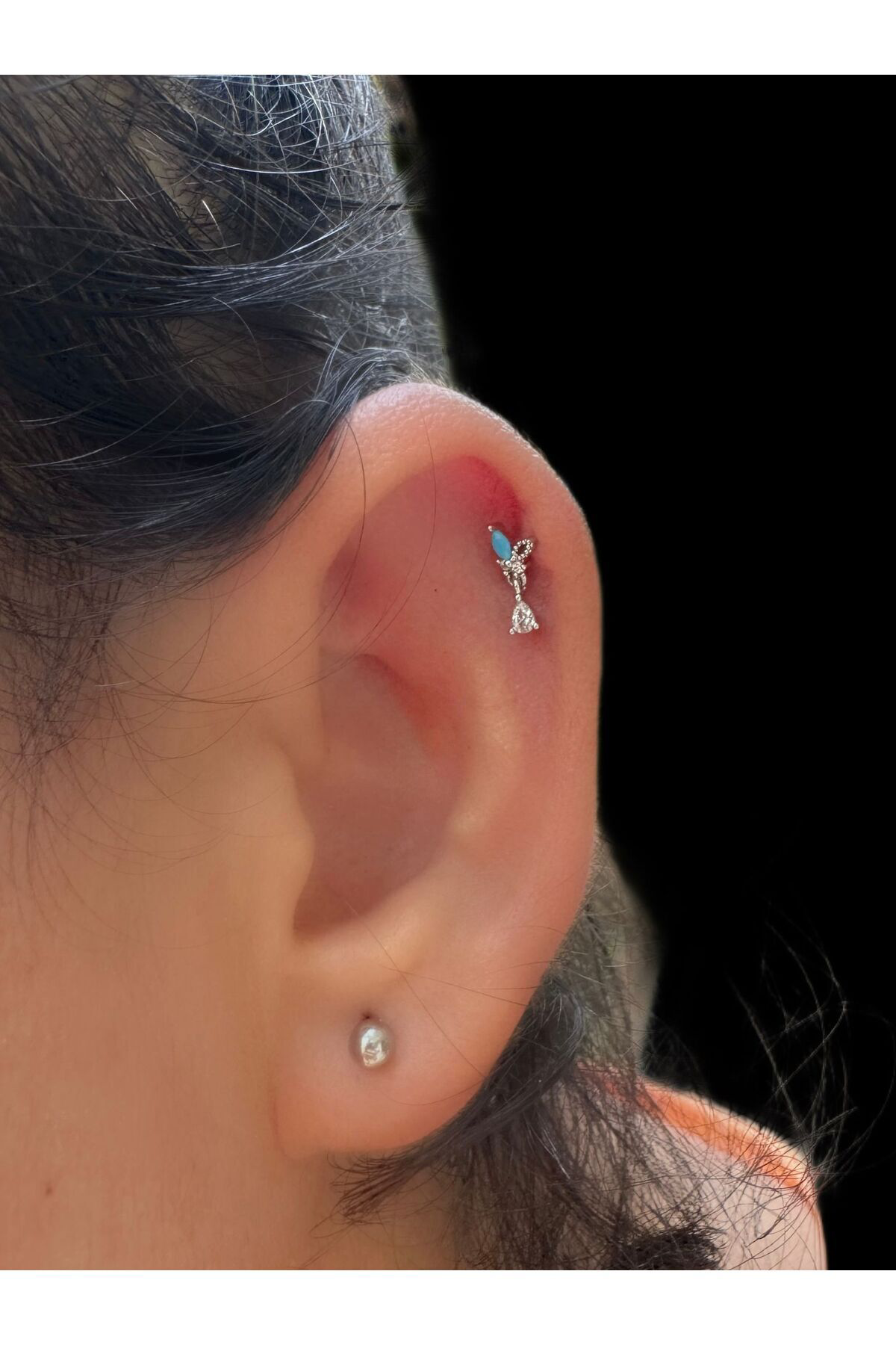 Arescollection Zirkon Mavi Taşli Tragus Helix Kikirdak Kulak Memesi Uyumlu 1 Ade
