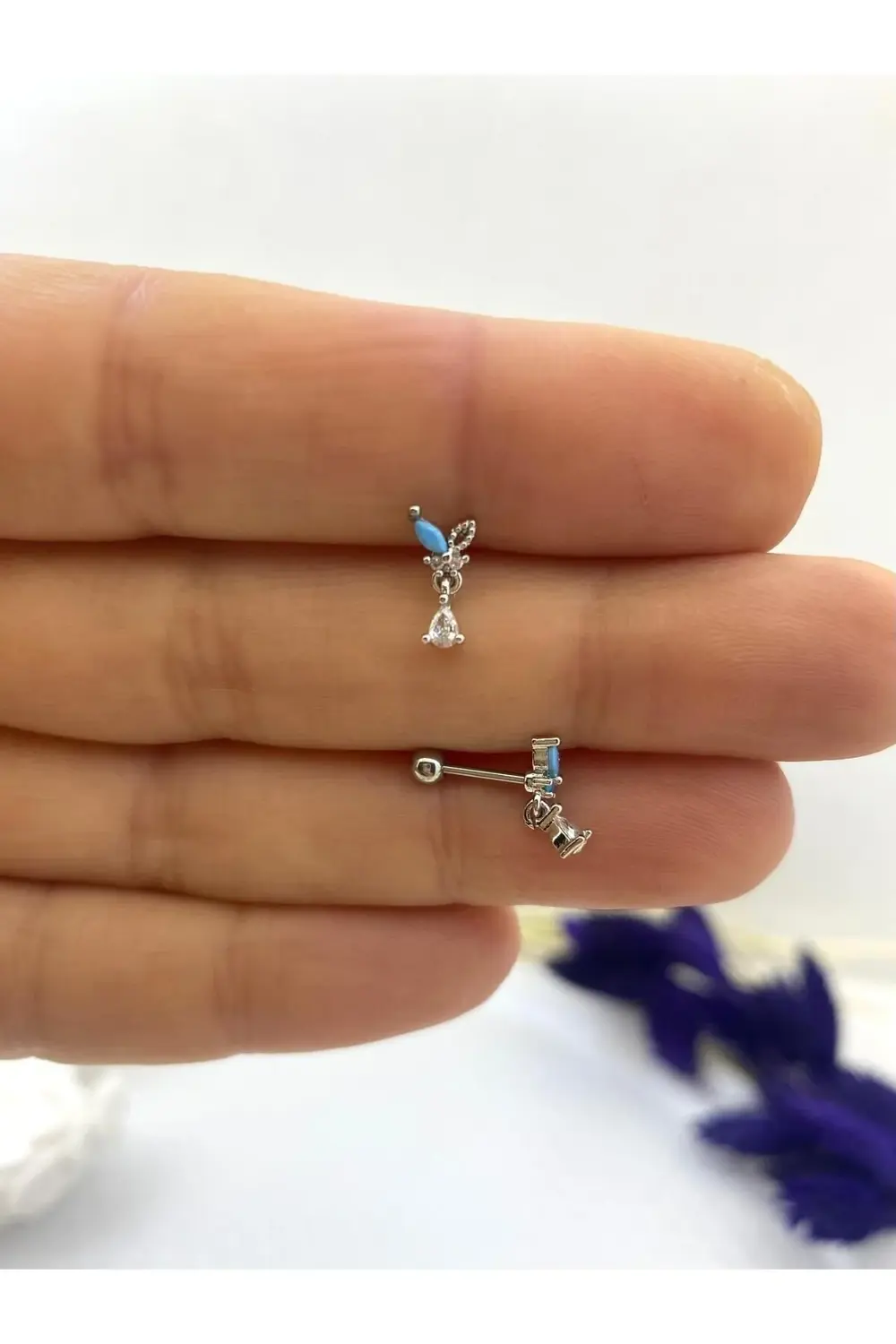 Arescollection Zirkon Mavi Taşli Tragus Helix Kikirdak Kulak Memesi Uyumlu 1 Ade