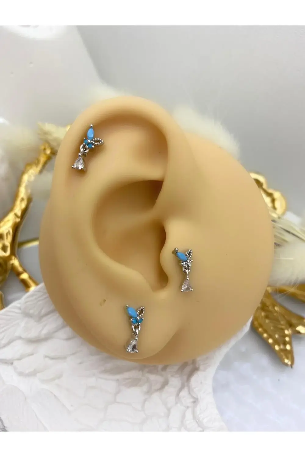 Arescollection Zirkon Mavi Taşli Tragus Helix Kikirdak Kulak Memesi Uyumlu 1 Ade