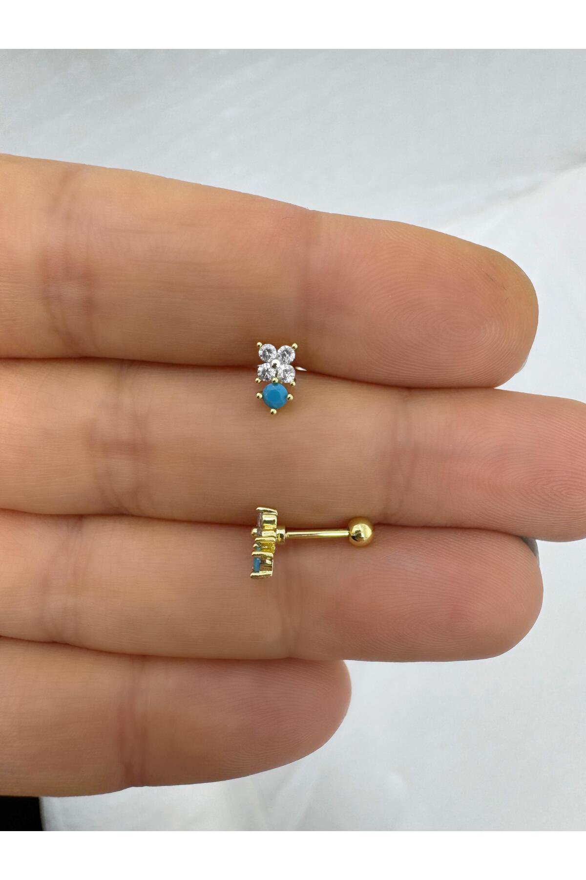 Zirkon taşlı  1 adet tragus helix lobe conch flat lobe uyumlu piercing küpe
