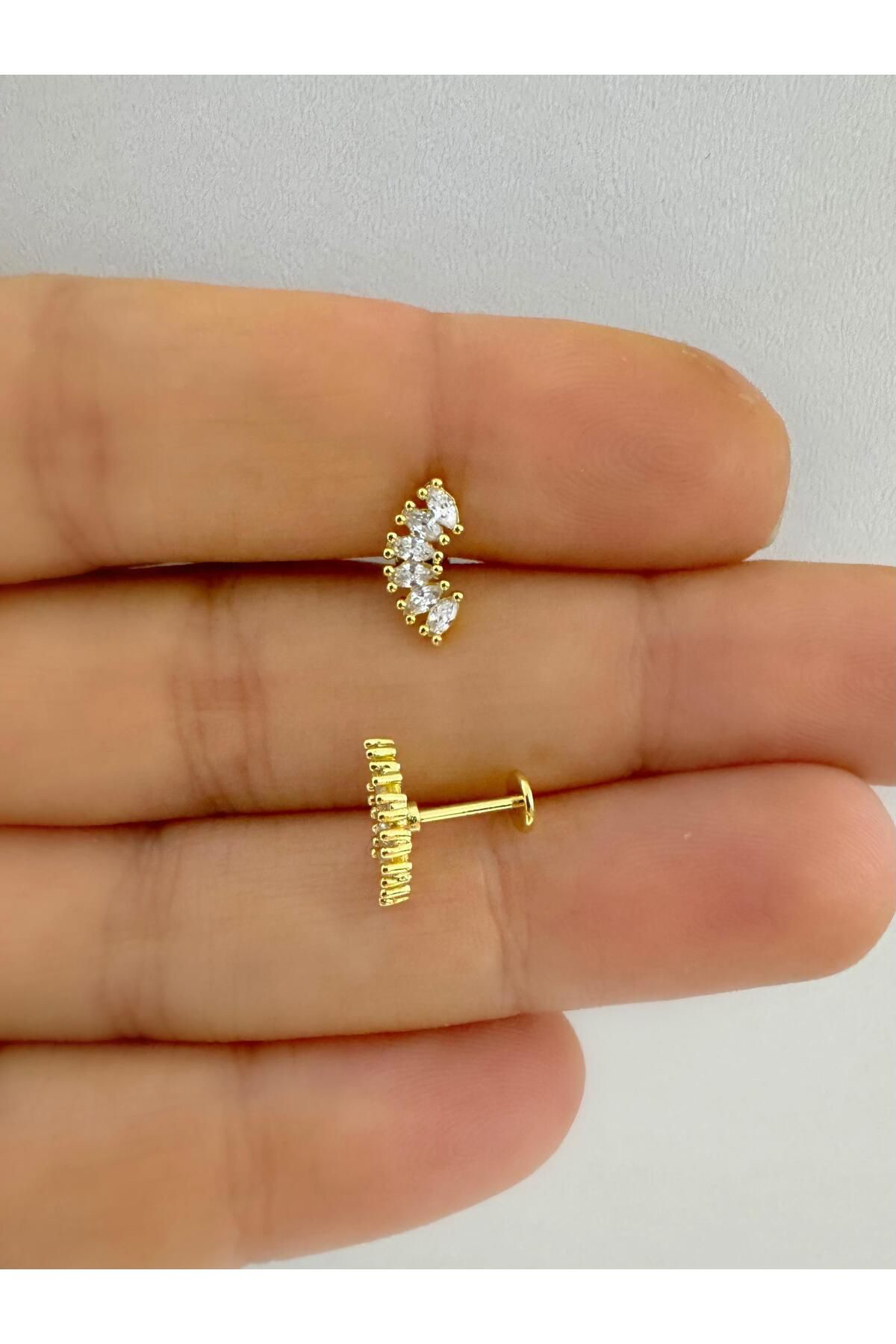 ZİRKON TAŞLI 1 ADET ÖNDEN TAKMALI ARKASI DÜZ TRAGUS HELİX KIKIRDAK CONCH UYUMLU PİERCİNG