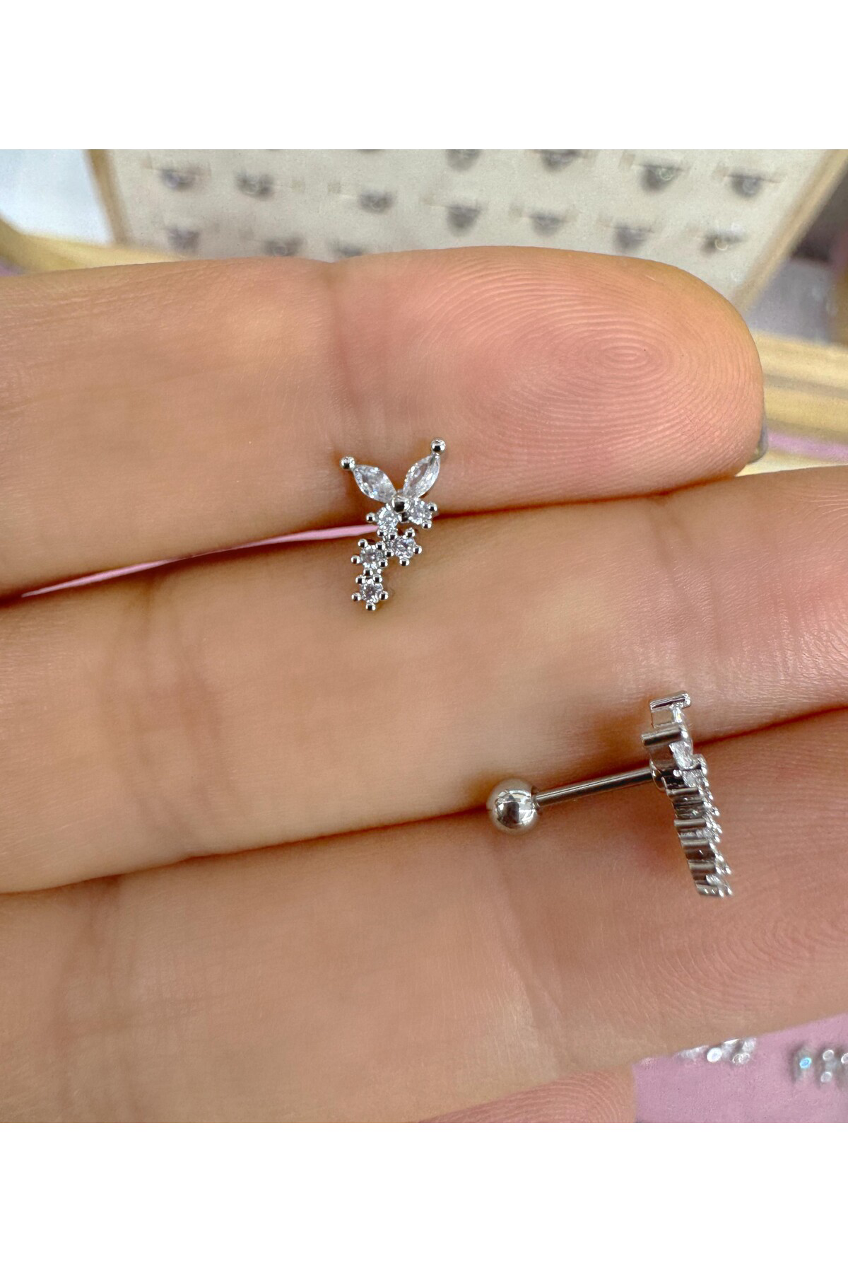 zirkon taşlı 1 adet tragus helix lobe uyumlu piercing küpe