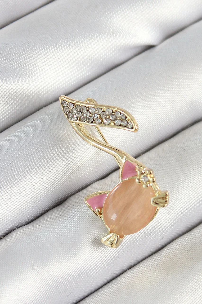Zirkon Taşlı 3d Kedi Detaylı Nota Figürlü Gold Renk Kadın Broş Tj-br444 Diğer