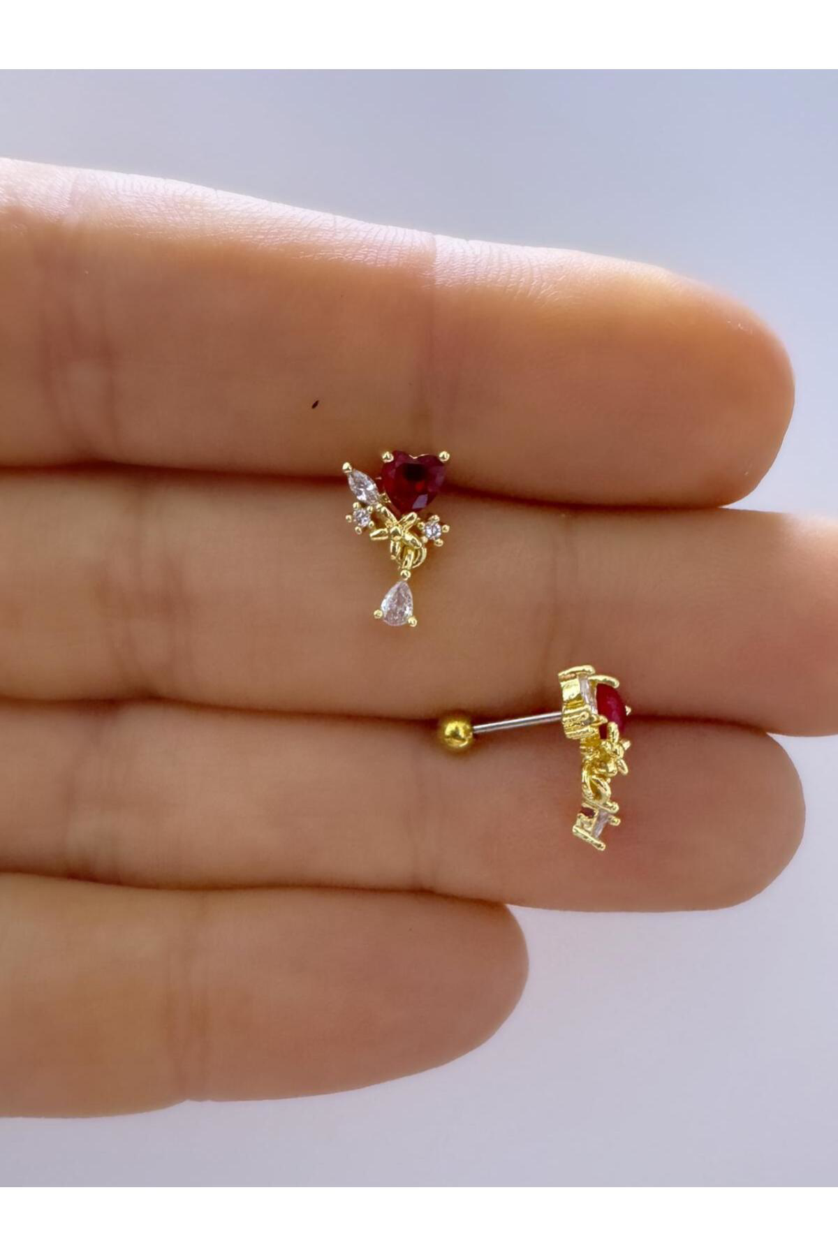 ZİRKON TAŞLI ÇELİK 1 ADET TRAGUS HELİX LOBE UYUMLU PİERCİNG