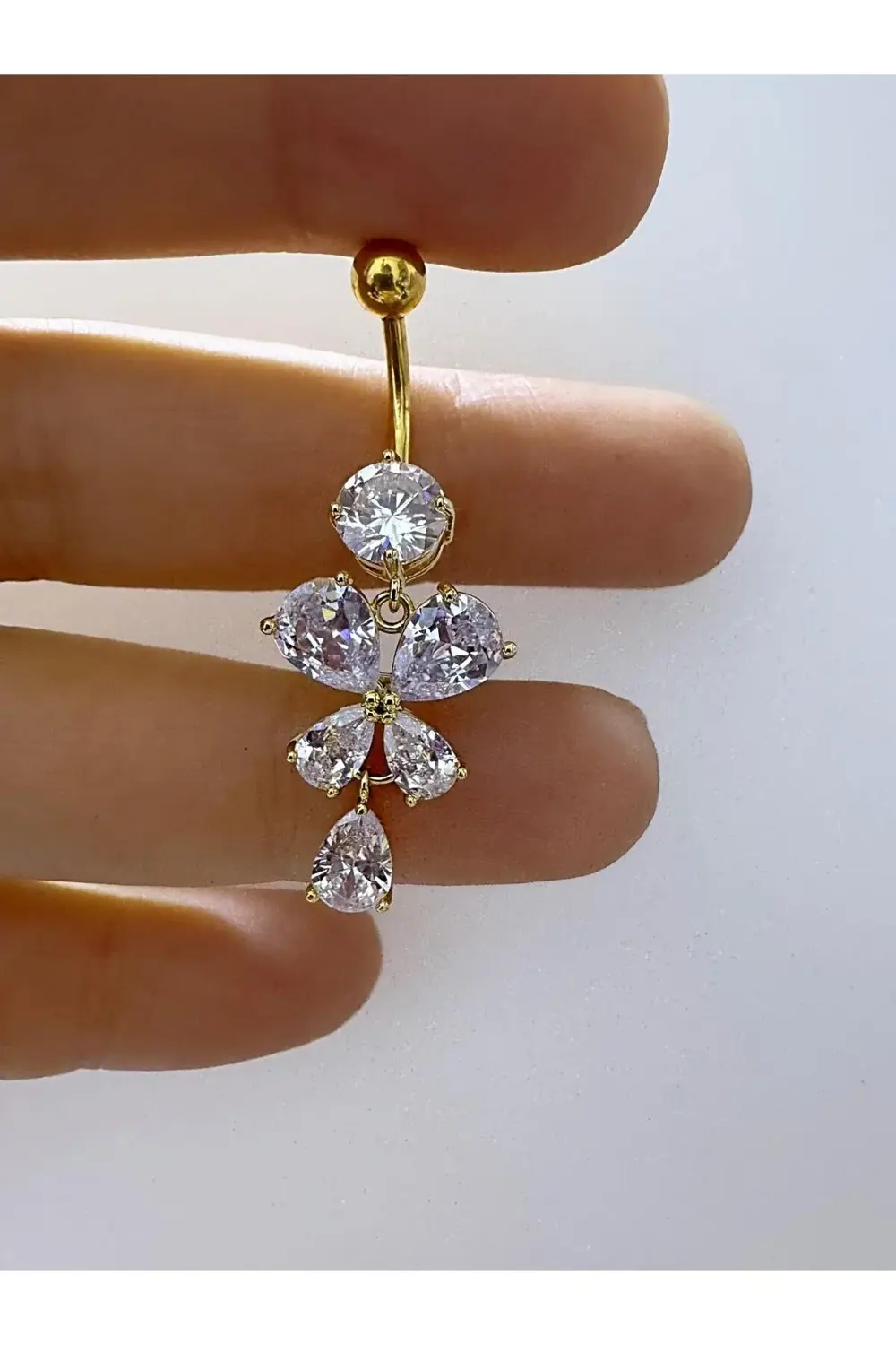 ZİRKON TAŞLI ÇELİK KELEBEK ŞEKLİNDE GÖBEK PİERCİNGİ