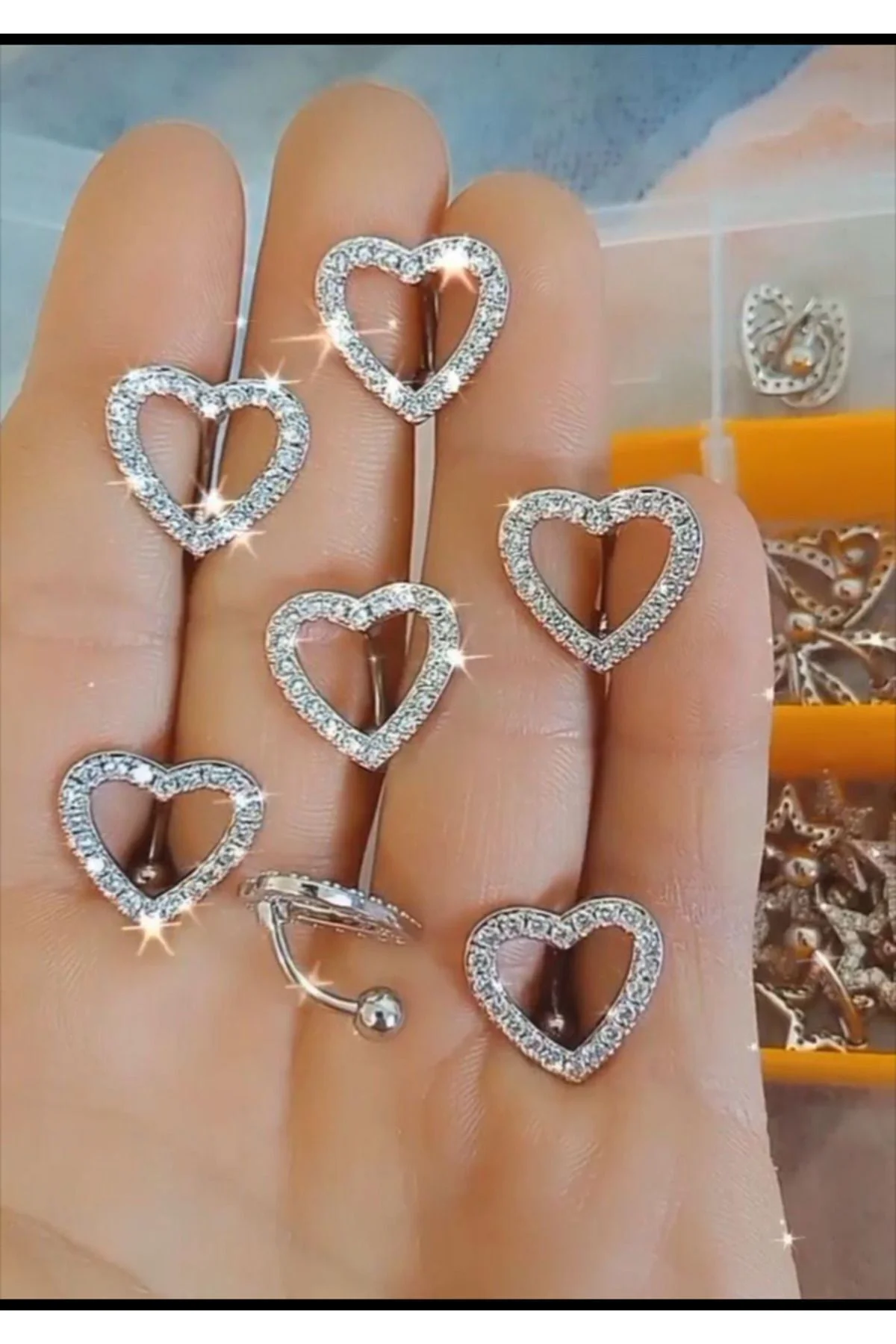 Zirkon Taşlı Cerrahi Çelik Bar 316l Kalpli Göbek Piercing