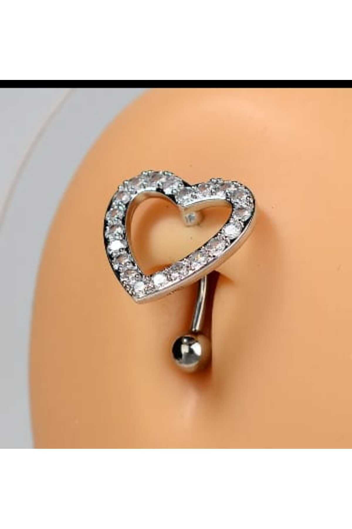 Piercing Work Shop Zirkon Taşlı Cerrahi Çelik Bar 316L Kalpli Göbek Piercing