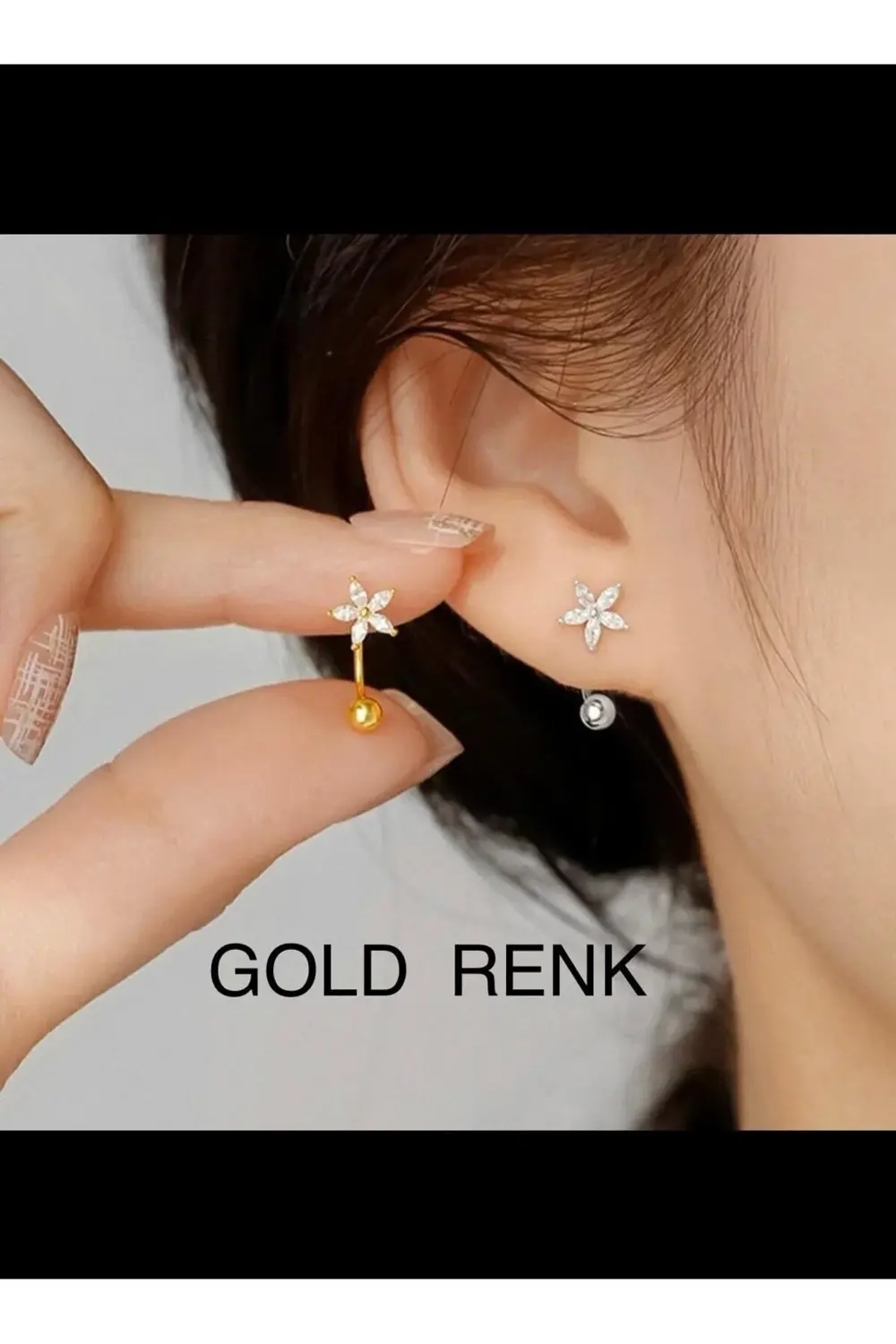 Arescollection Zirkon Taşlı Çiçek Model 1 Adet Kulak Memesi Helix Tragus Rook Uy