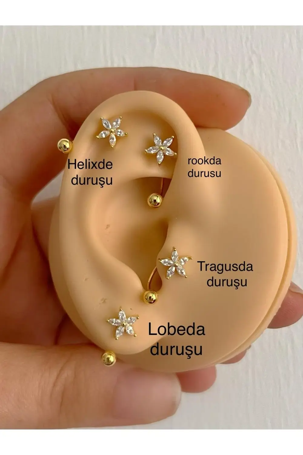 Arescollection Zirkon Taşlı Çiçek Model 1 Adet Kulak Memesi Helix Tragus Rook Uy
