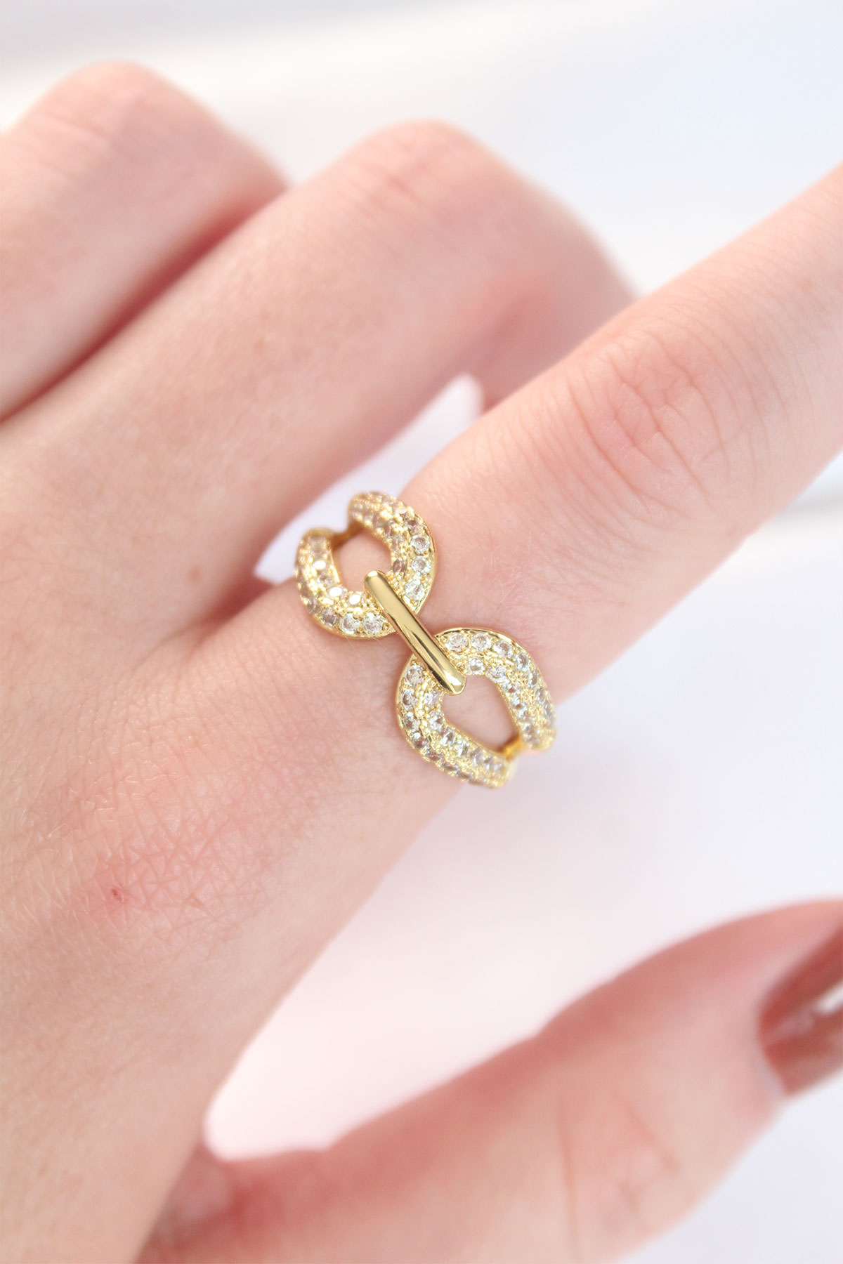 Zirkon Taşlı Gold Renk Ayarlanabilir Yüzük - TJ-BYK3109