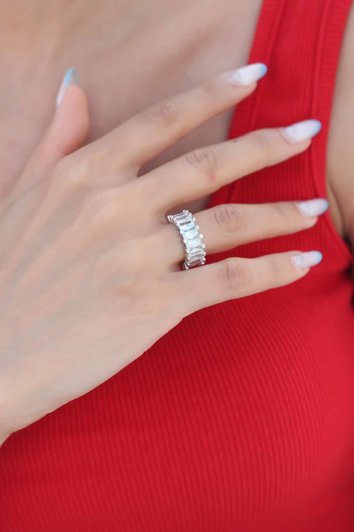 Stillove Zirkon Taşlı Gümüş Renk Baget Kadın Yüzük Sl5553