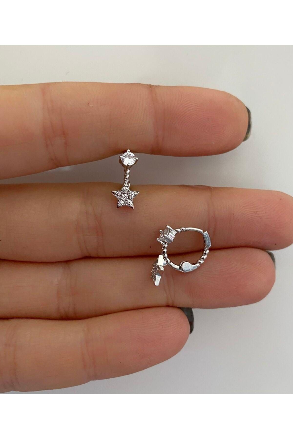Zirkon Taşlı Helix Lobe Tragus Uyumlu Halka Piercing Küpe