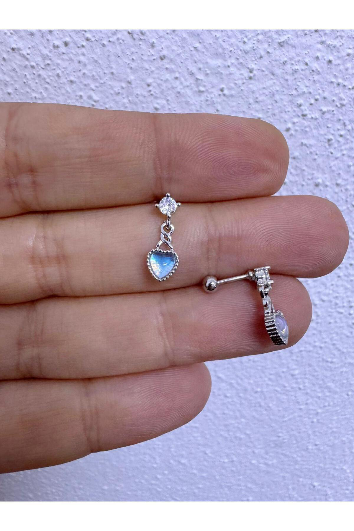 zirkon taşlı kalp sallantılı tragus helix lobe uyumlu 1 adet pier