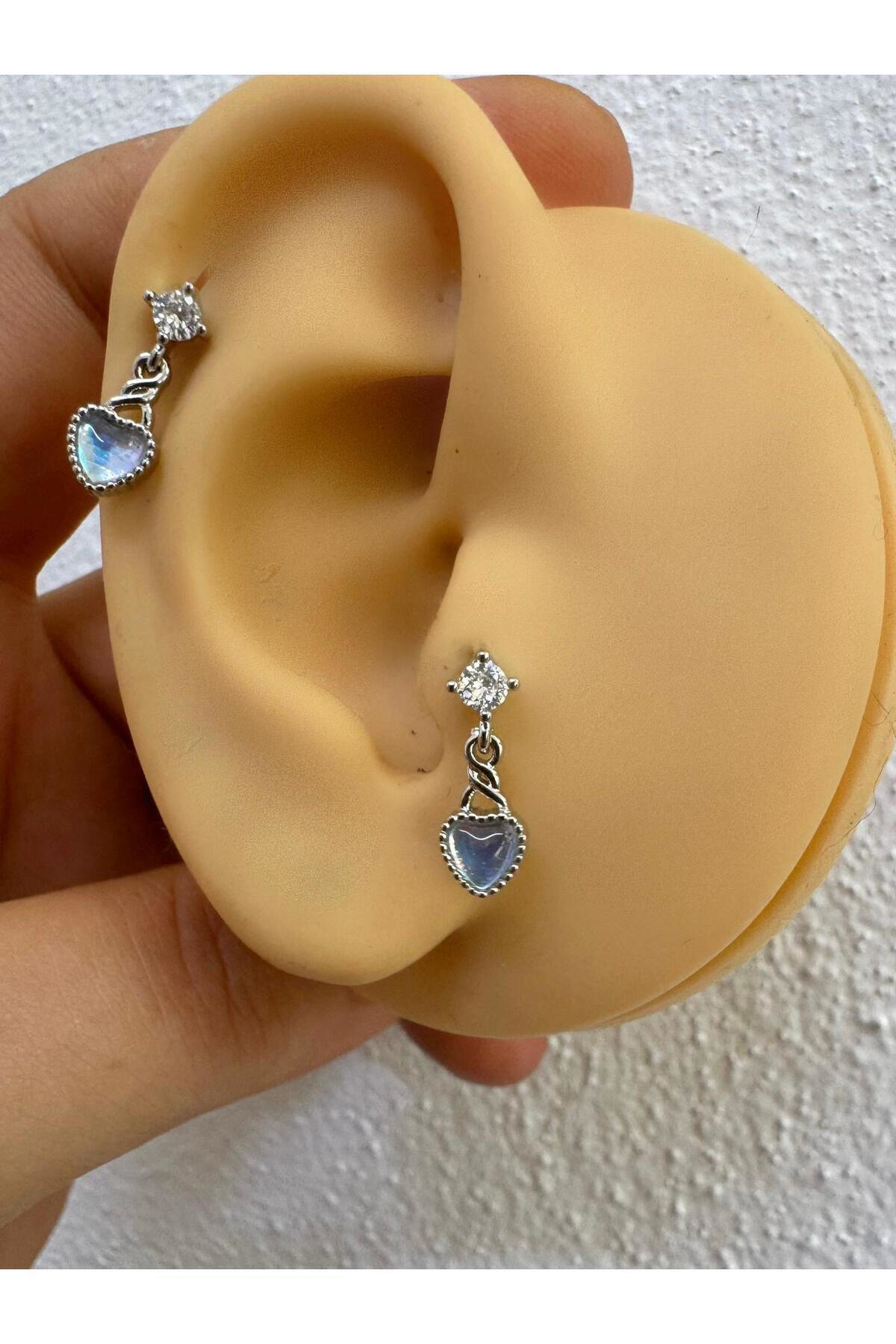 zirkon taşlı kalp sallantılı tragus helix lobe uyumlu 1 adet pier