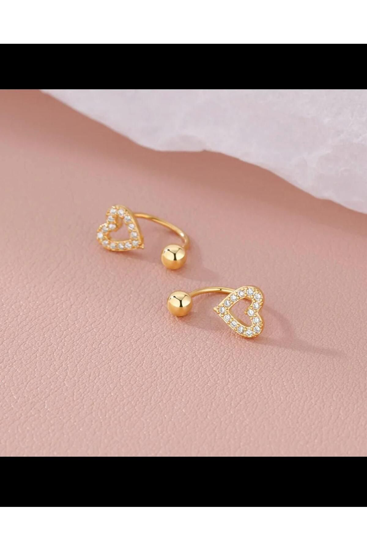 Arescollection Zirkon Taşlı Kalpli 1 Adet Kulak Memesi Helix Tragus Rook Uyumlu