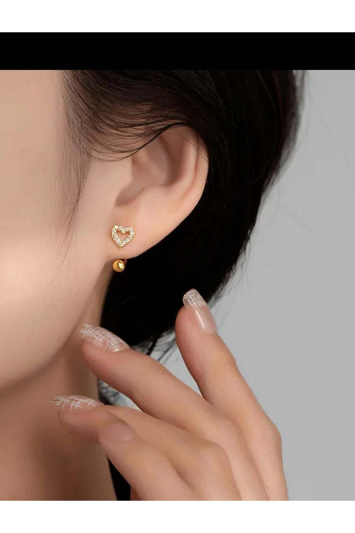 Arescollection Zirkon Taşlı Kalpli 1 Adet Kulak Memesi Helix Tragus Rook Uyumlu