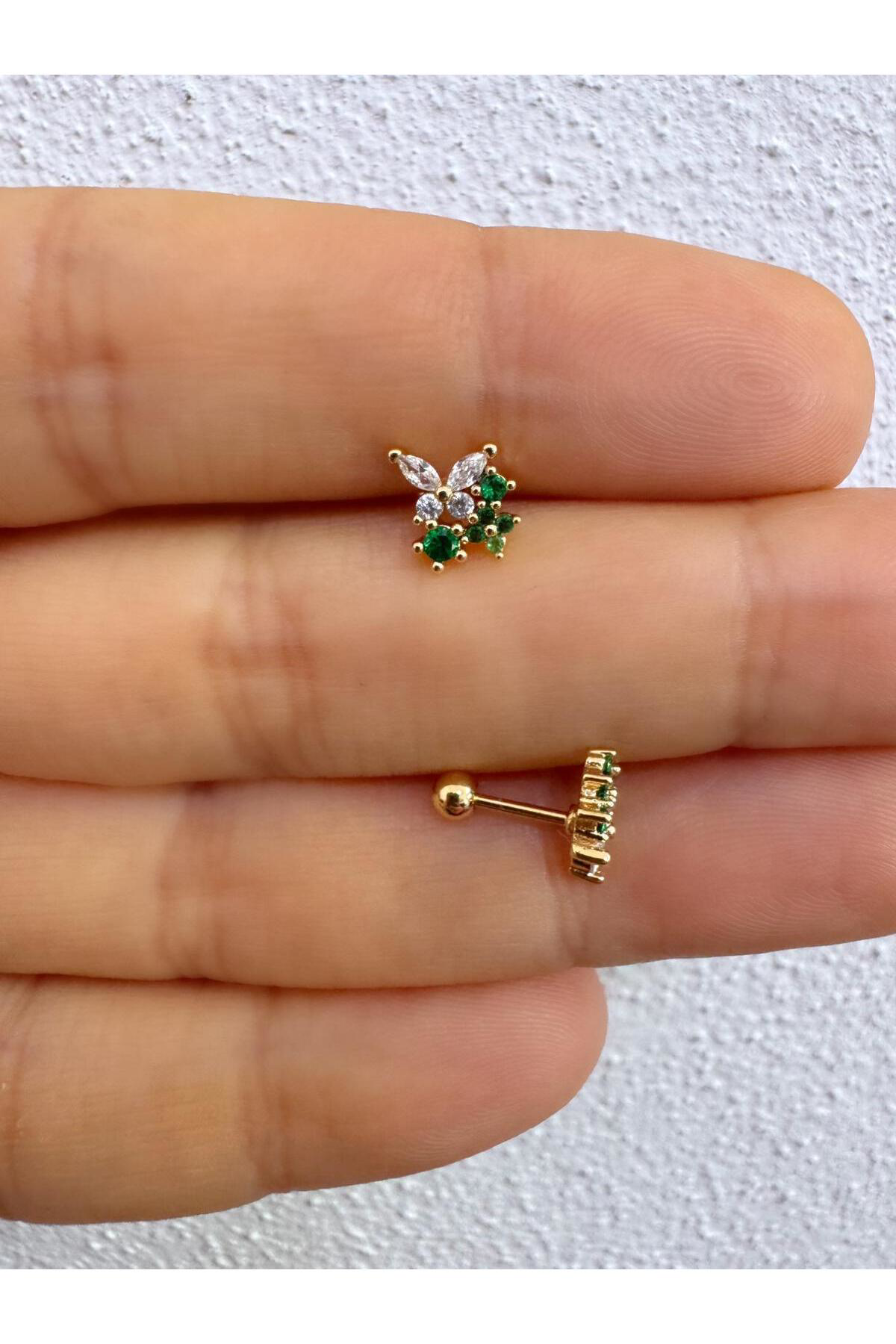 zirkon taşlı kelebekli 1 adet tragus helix lobe uyumlu piercing