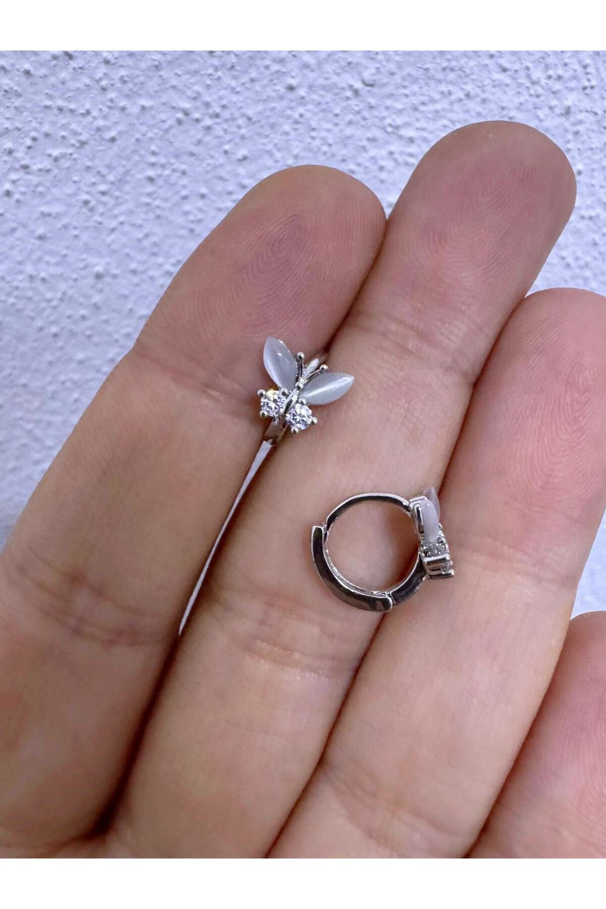 zirkon taşlı kelebek tragus helix lobe uyumlu 1 adet halka piercing