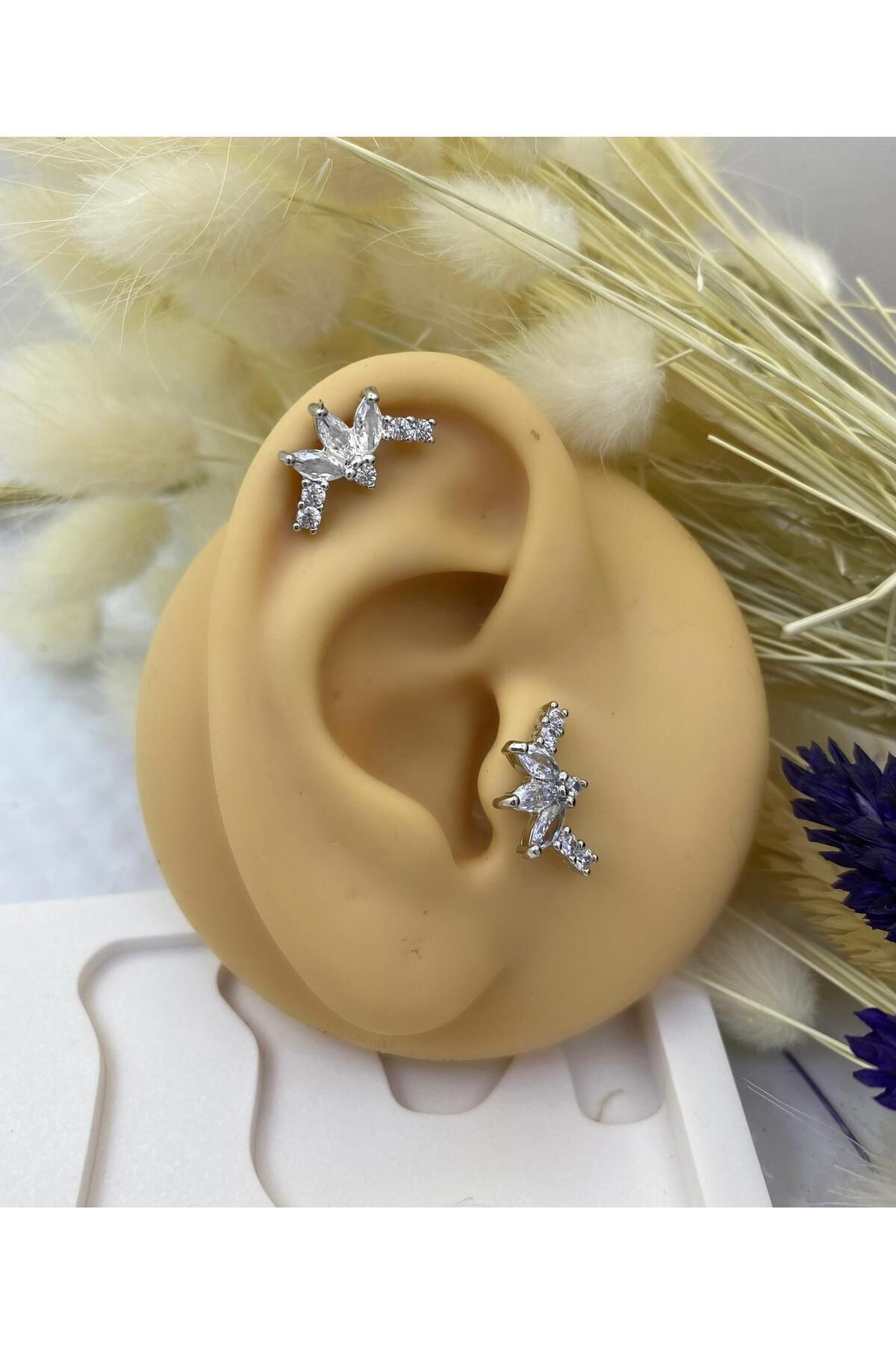 zirkon taşlı kıkırdak tragus lobe uyumlu 1 adet piercing