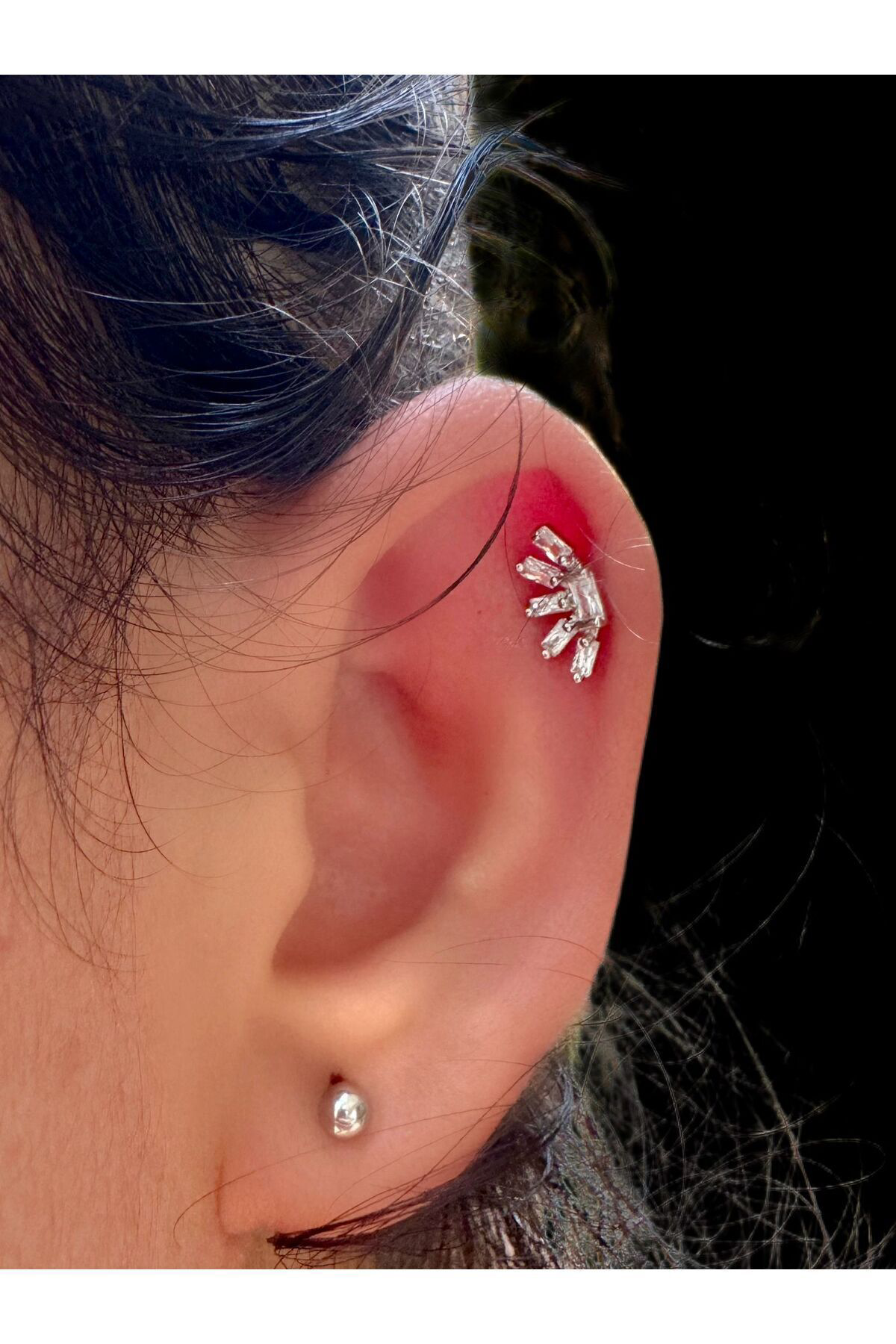 zirkon taşlı kıkırdak tragus lobe uyumlu 1 adet piercing