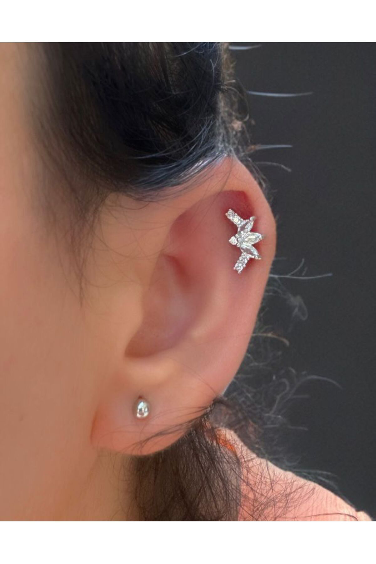 zirkon taşlı kıkırdak tragus lobe uyumlu 1 adet piercing