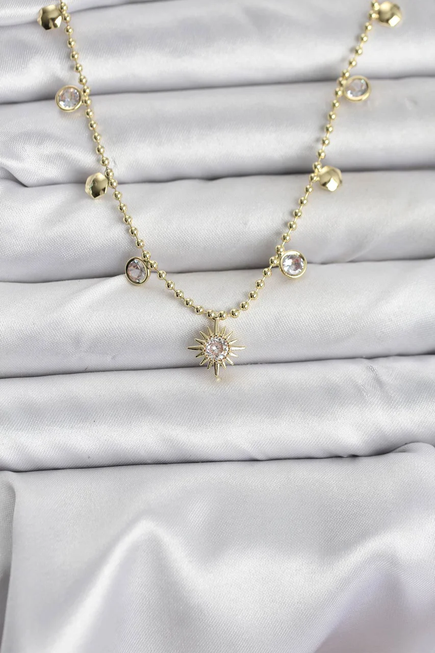 Zirkon Taşlı Kutup Yıldızı Model Pirinç Gold Renk Kadın Kolye Tj-bko10648 Diğer