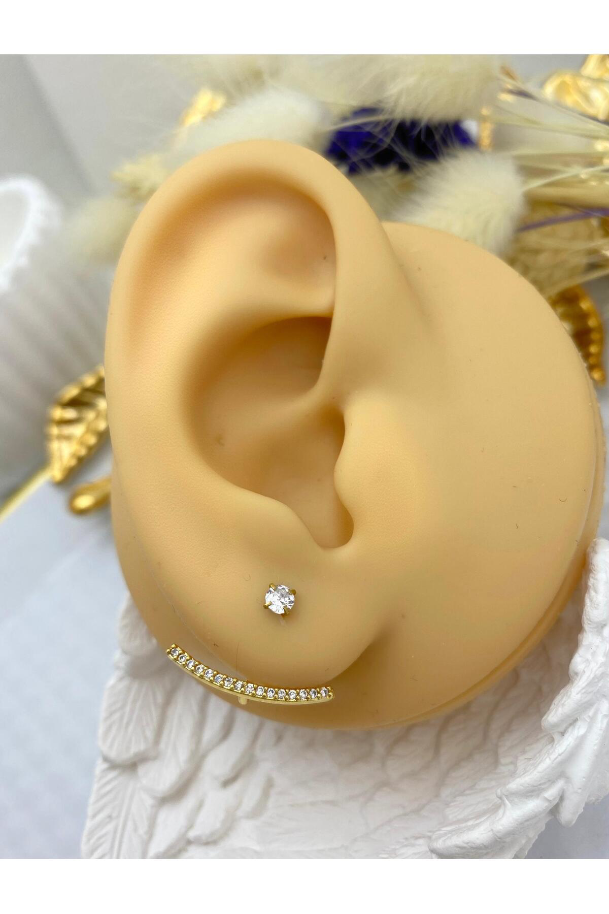 ZİRKON TAŞLI LOBE UYUMLU 1 ADET PİERCİNG KÜPE