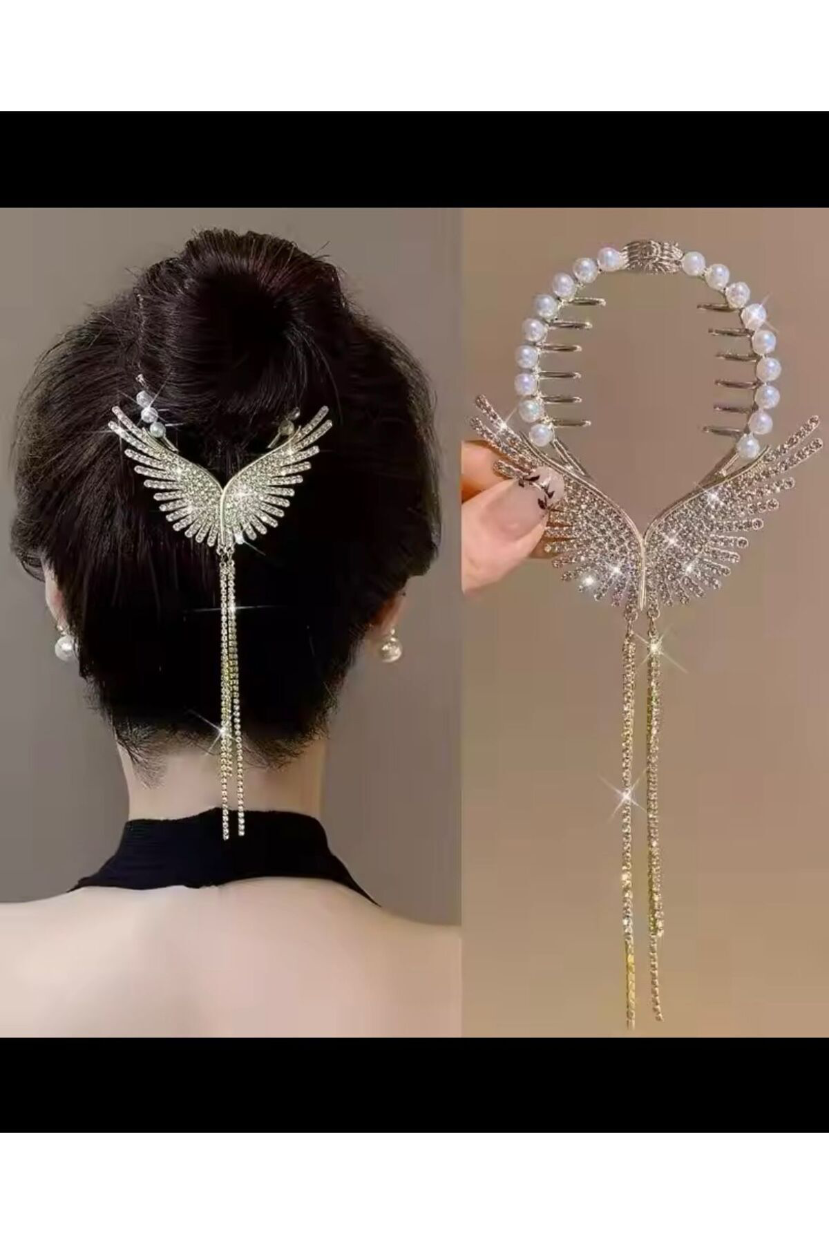 Arescollection Zirkon Taşlı Melek Kanatlı Suyolu Sallantılı İthal Topuz Tokası