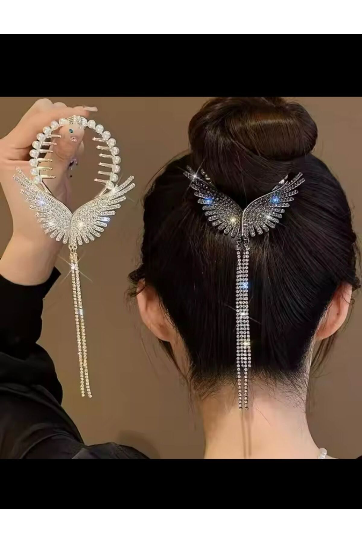 Arescollection Zirkon Taşlı Melek Kanatlı Suyolu Sallantılı İthal Topuz Tokası