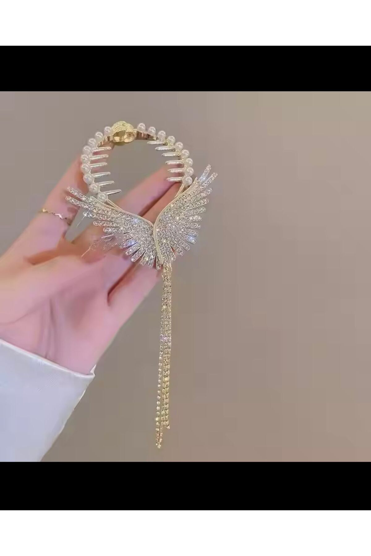 Arescollection Zirkon Taşlı Melek Kanatlı Suyolu Sallantılı İthal Topuz Tokası