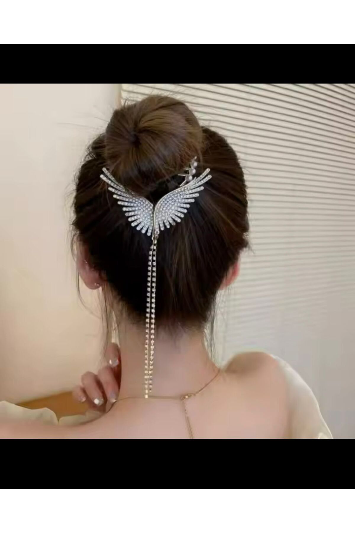 Arescollection Zirkon Taşlı Melek Kanatlı Suyolu Sallantılı İthal Topuz Tokası