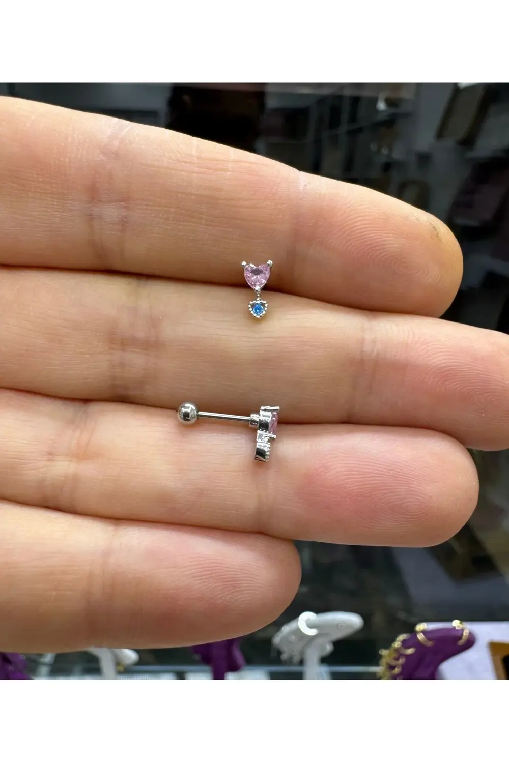 Zirkon taşlı minimal tragus helix lobe uyumlu piercing küpe 1 ade