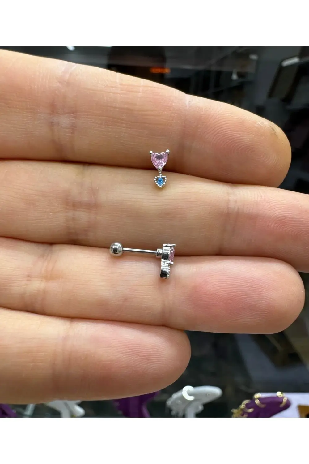 Zirkon taşlı minimal tragus helix lobe uyumlu piercing küpe 1 ade