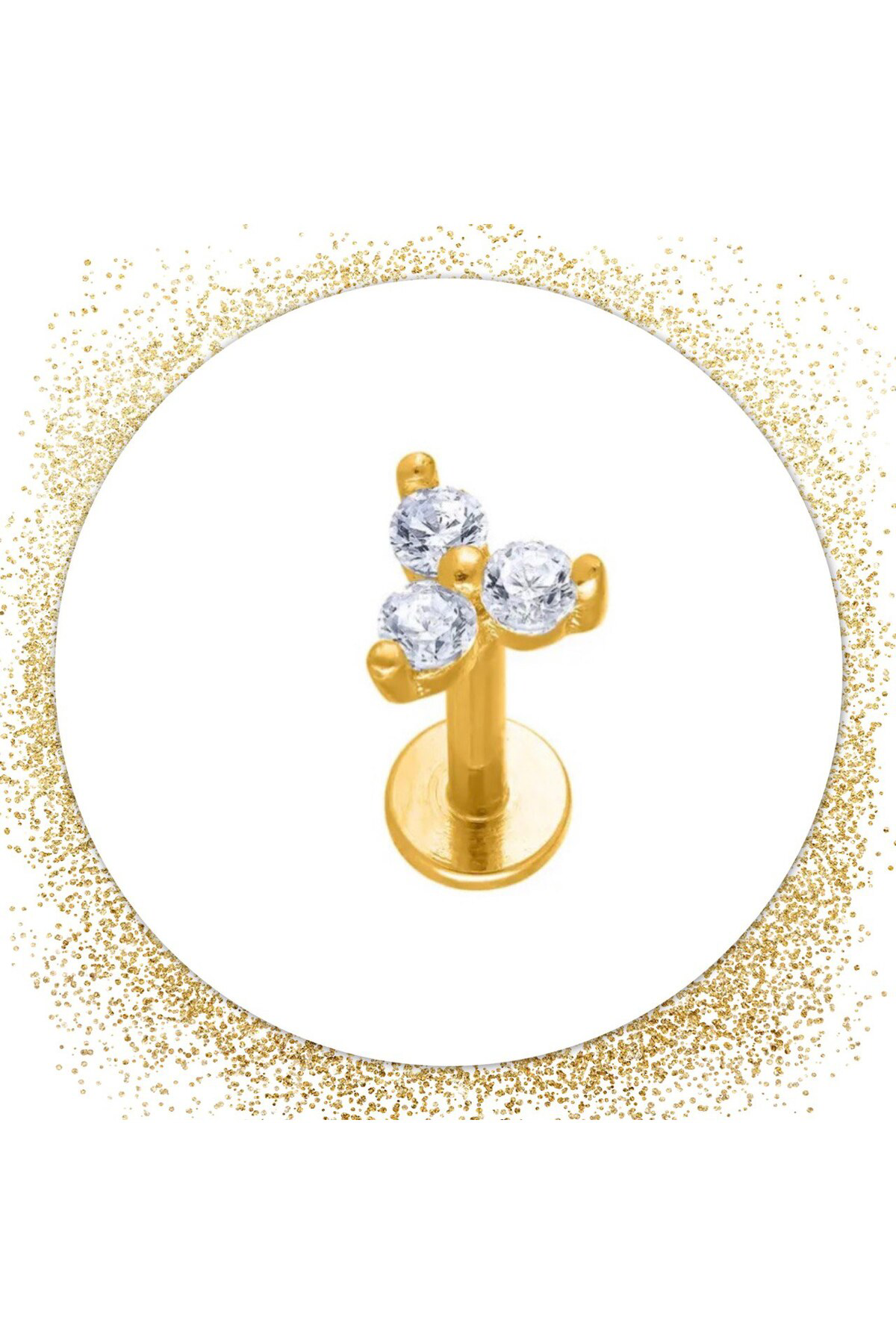 zirkon taşlı minimal önden takmalı arkası düz tragus helix conch lobe forward helix uyumlu piercing
