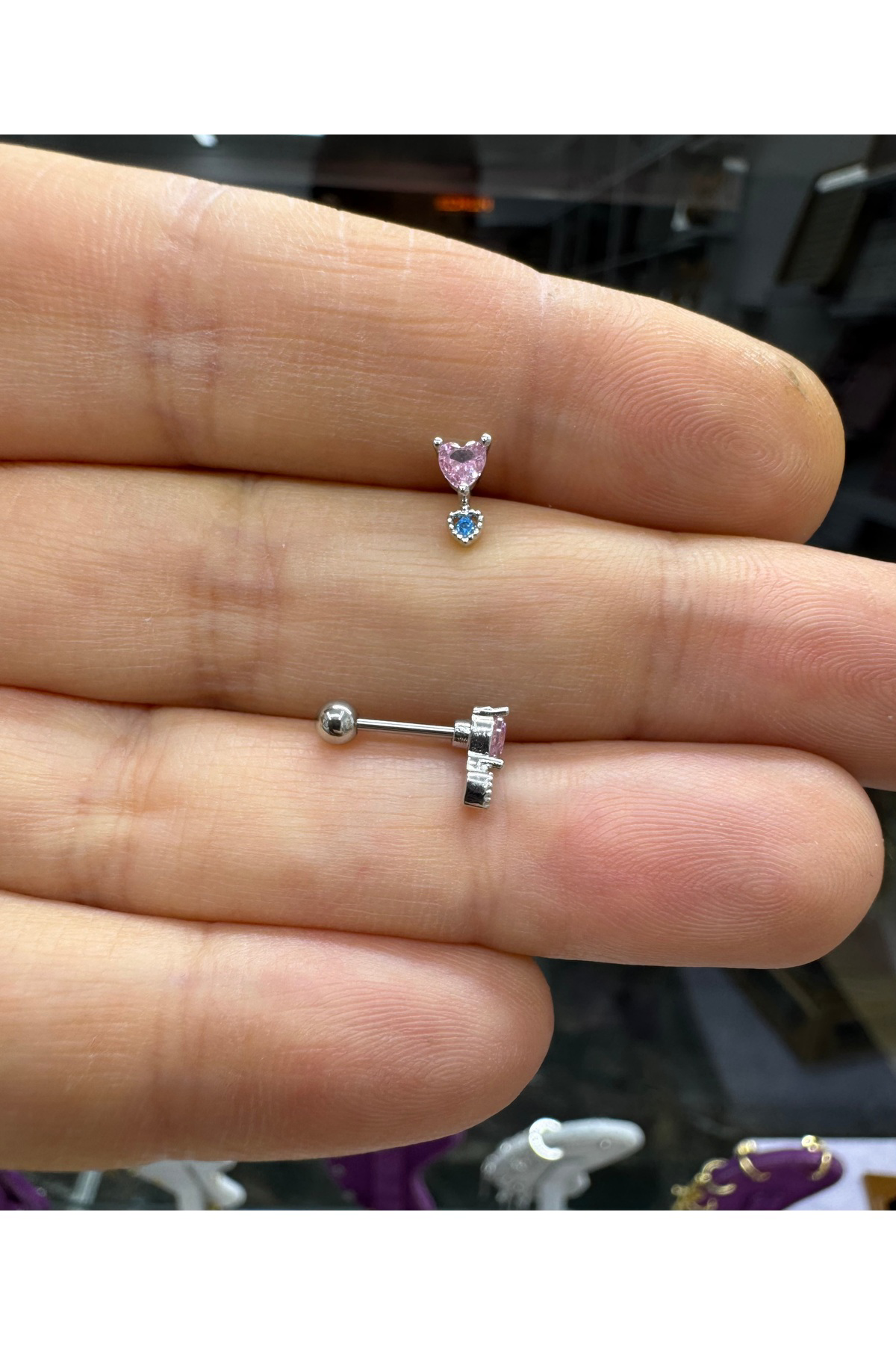 Zirkon taşlı minimal tragus helix lobe uyumlu piercing küpe 1 ade
