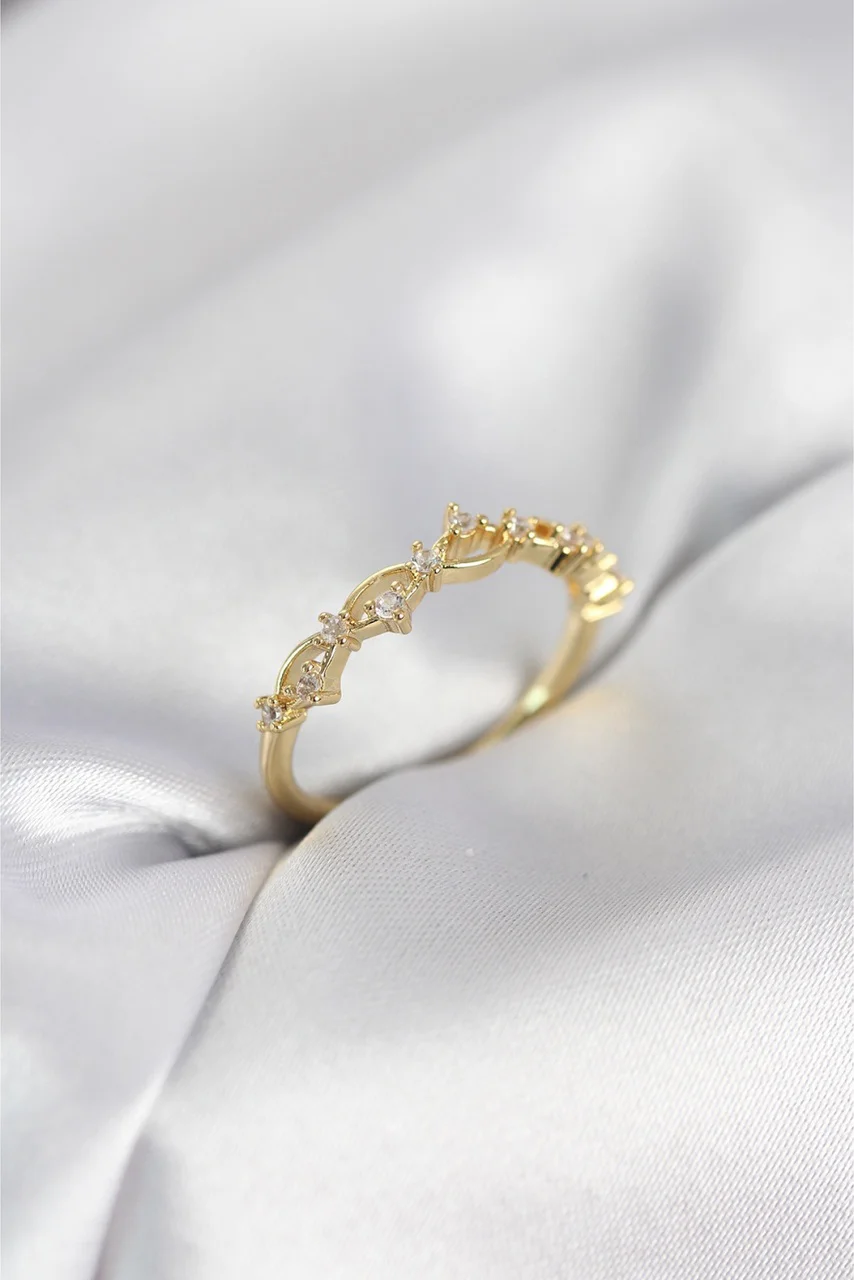 Zirkon Taşlı Pirinç Gold Renk Kadın Yüzük Diğer