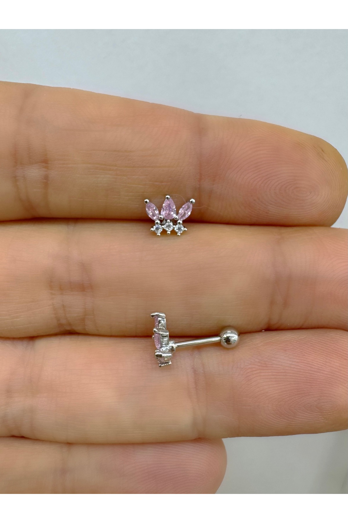 Zirkon taşlı tragus helix kıkırdak lobe conch flat uyumlu 1 adet piercing küpe