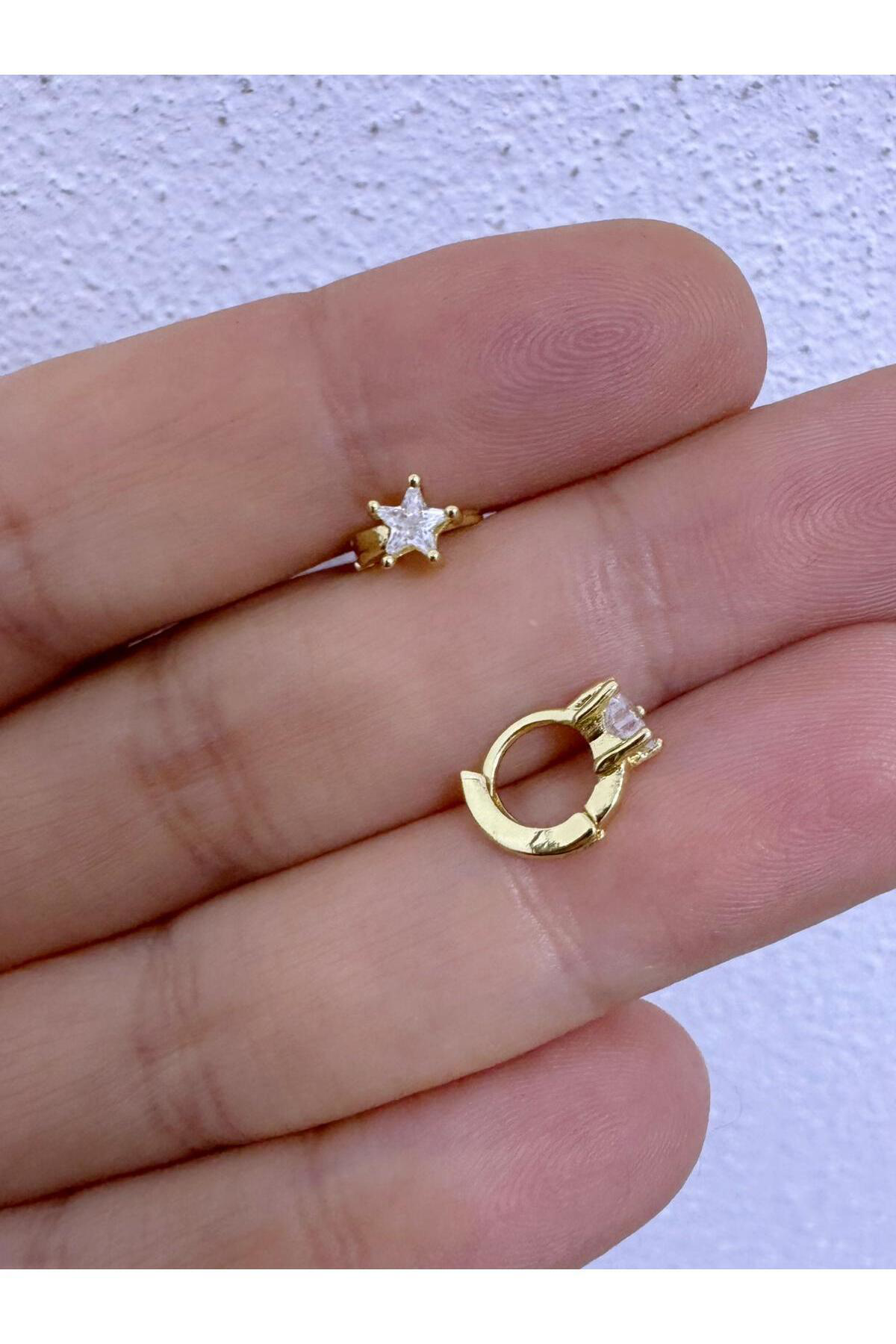 zirkon taşlı yıldız tragus 1 adet 6 mm mini halka piercing
