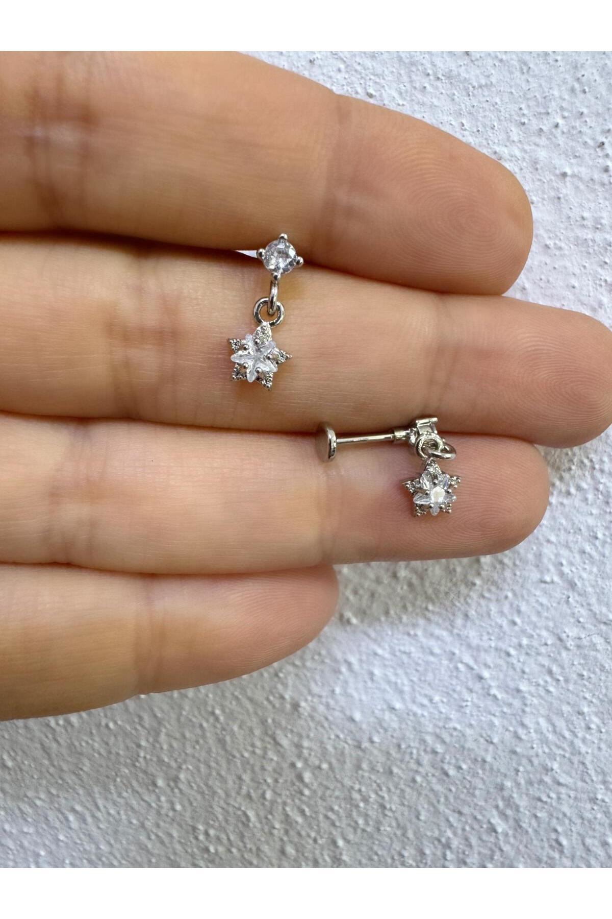 ZİRKON TAŞLI YILDIZLI ARKASI DÜZ ÖNDEN TAKMALI TRAGUS HELİX KIKIRDAK UYUMLU LABRET PİERCİNG Fiyatı, Yorumları ve Özellikleri