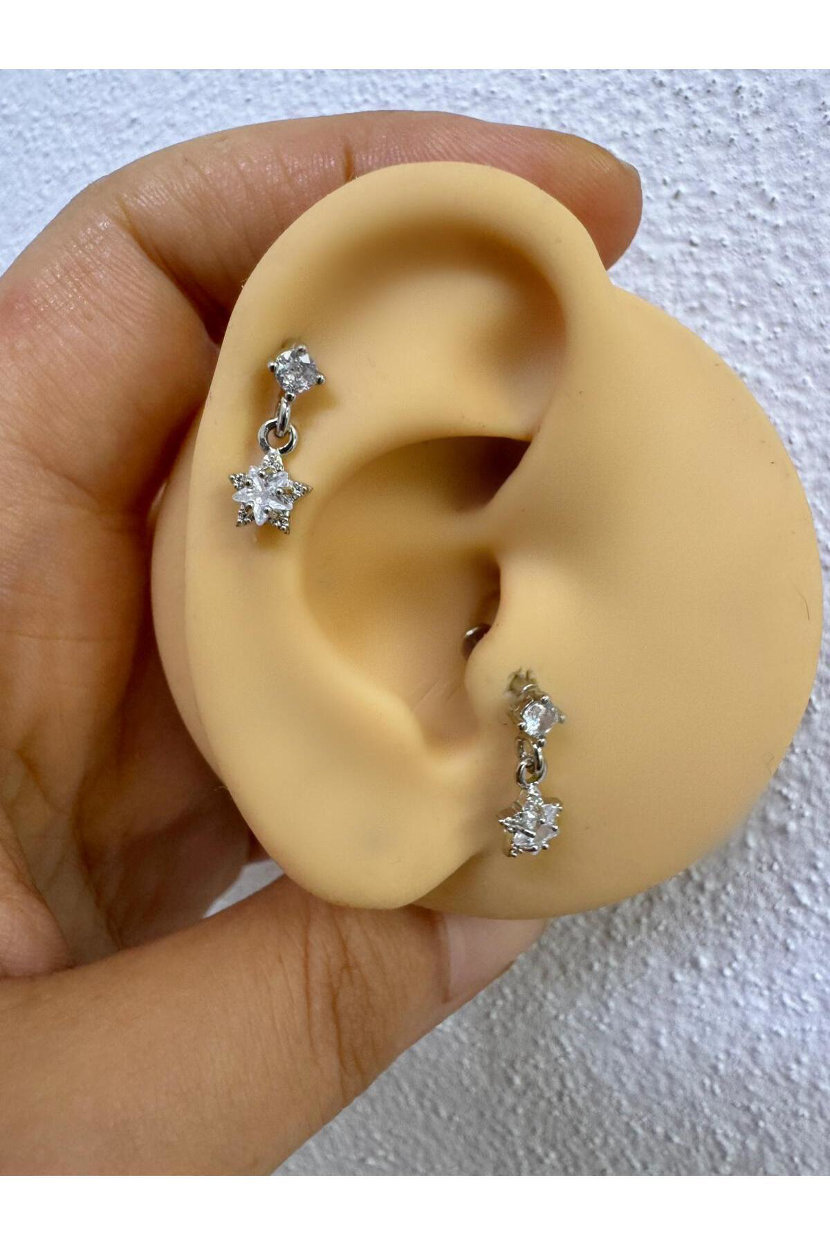 ZİRKON TAŞLI YILDIZLI ARKASI DÜZ ÖNDEN TAKMALI TRAGUS HELİX KIKIRDAK UYUMLU LABRET PİERCİNG Fiyatı, Yorumları ve Özellikleri