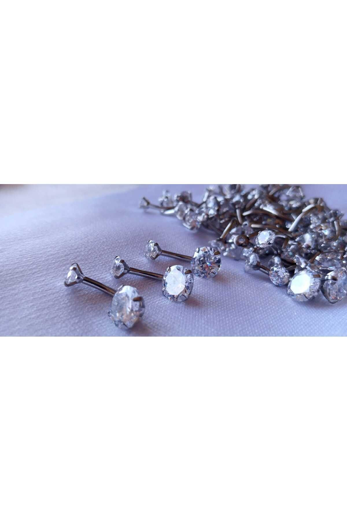 Zirkon taşlı yuvarlak göbek piercing 10 mm cerrahi çelik 316L, öm