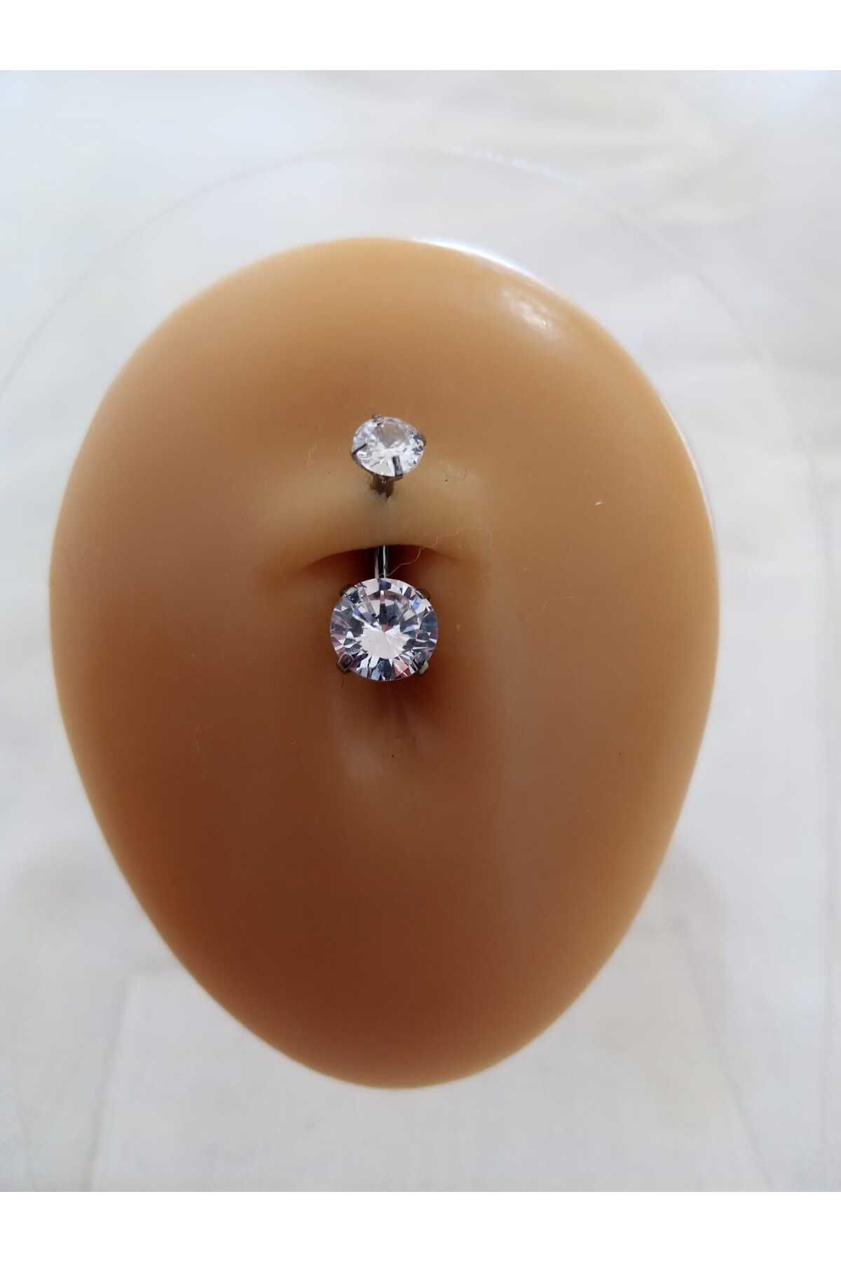 Zirkon taşlı yuvarlak göbek piercing 10 mm cerrahi çelik 316L, öm