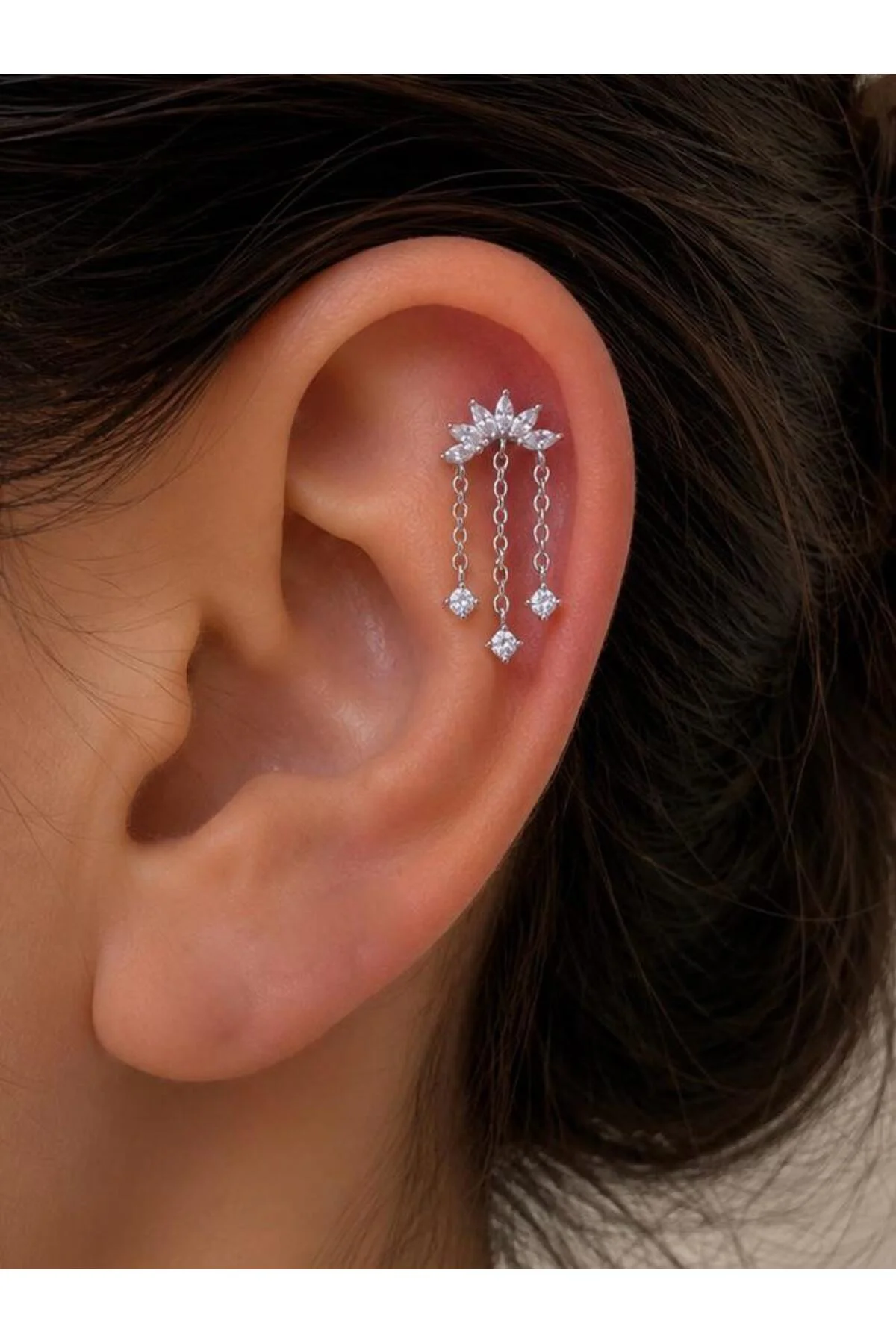 ZİRKON TAŞLI ZİNCİR SALLANTILI 1 ADET HELİX FLAT LOBE UYUMLU PİERCİNG Fiyatı, Yorumları ve Özellikleri